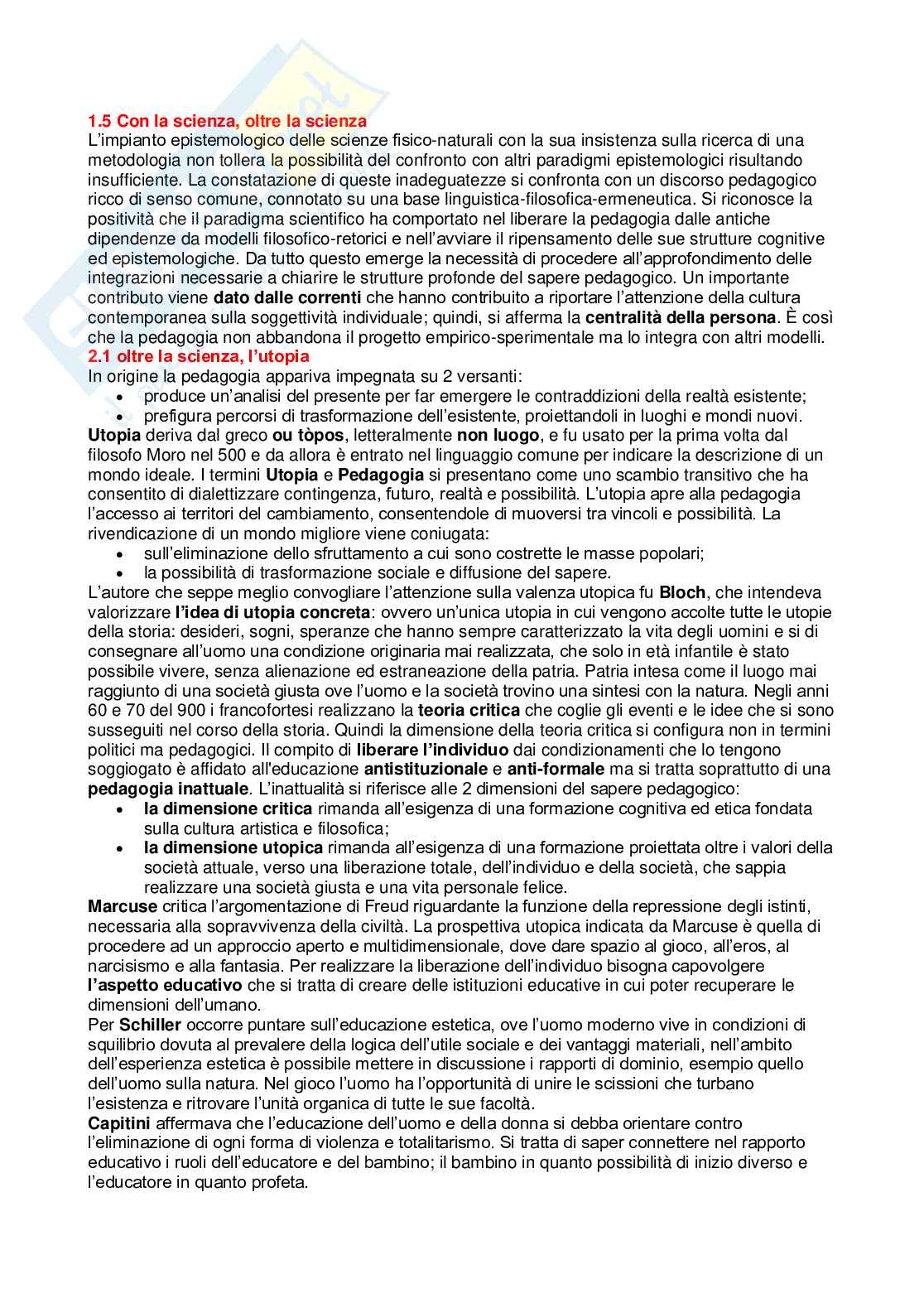 Riassunto esame Pedagogia generale , Prof. Tomarchio Maria, libro consigliato Manuale di pedagogia e didattica , Frabboni, Minerva Pag. 2