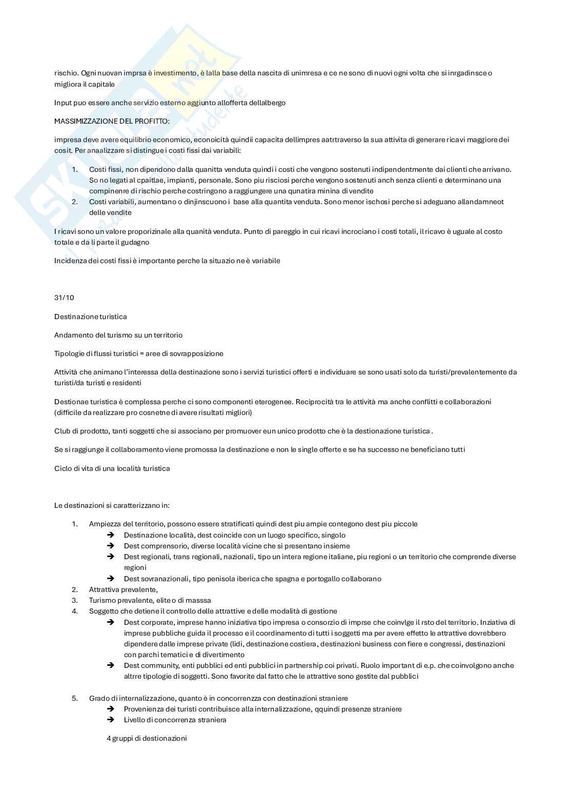 Riassunto esame Economia del turismo, Prof. Colombi Cristiano, libro consigliato Destinazioni e imprese turistiche , Benvolo, Grasso Pag. 6
