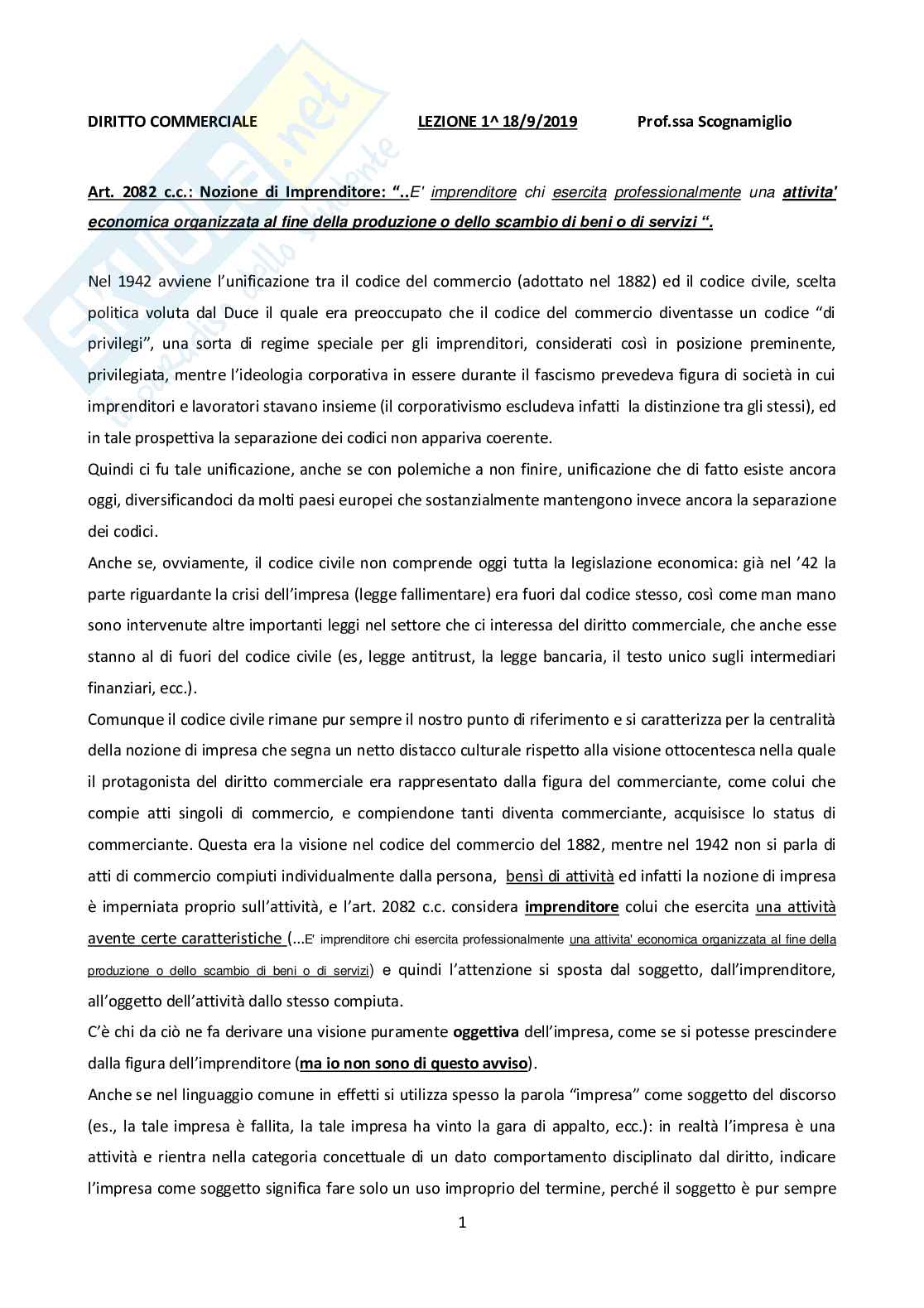 Appunti lezioni Diritto commerciale Pag. 1