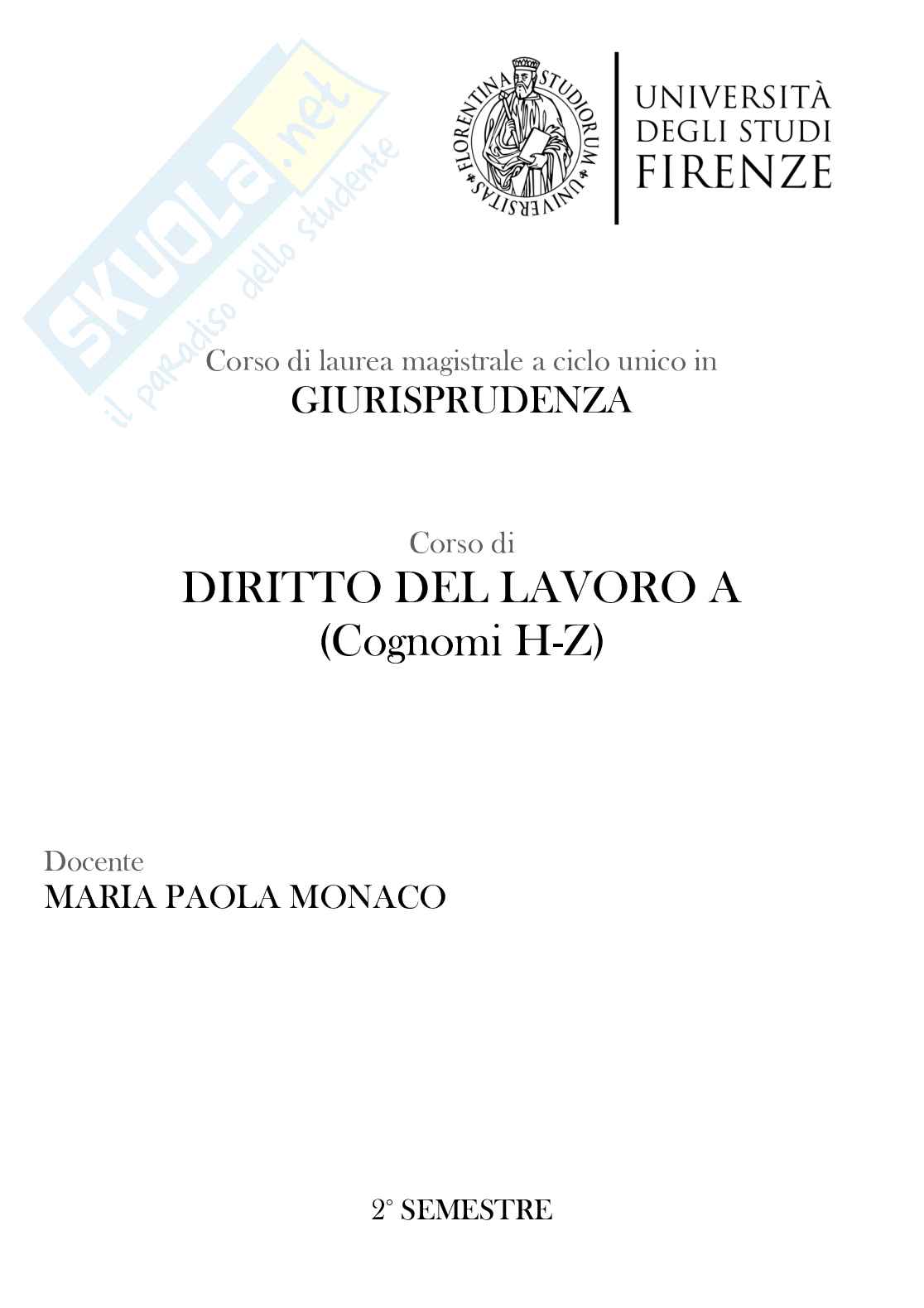 Appunti integrati col manuale indicato di Diritto del lavoro, modulo A  Pag. 1