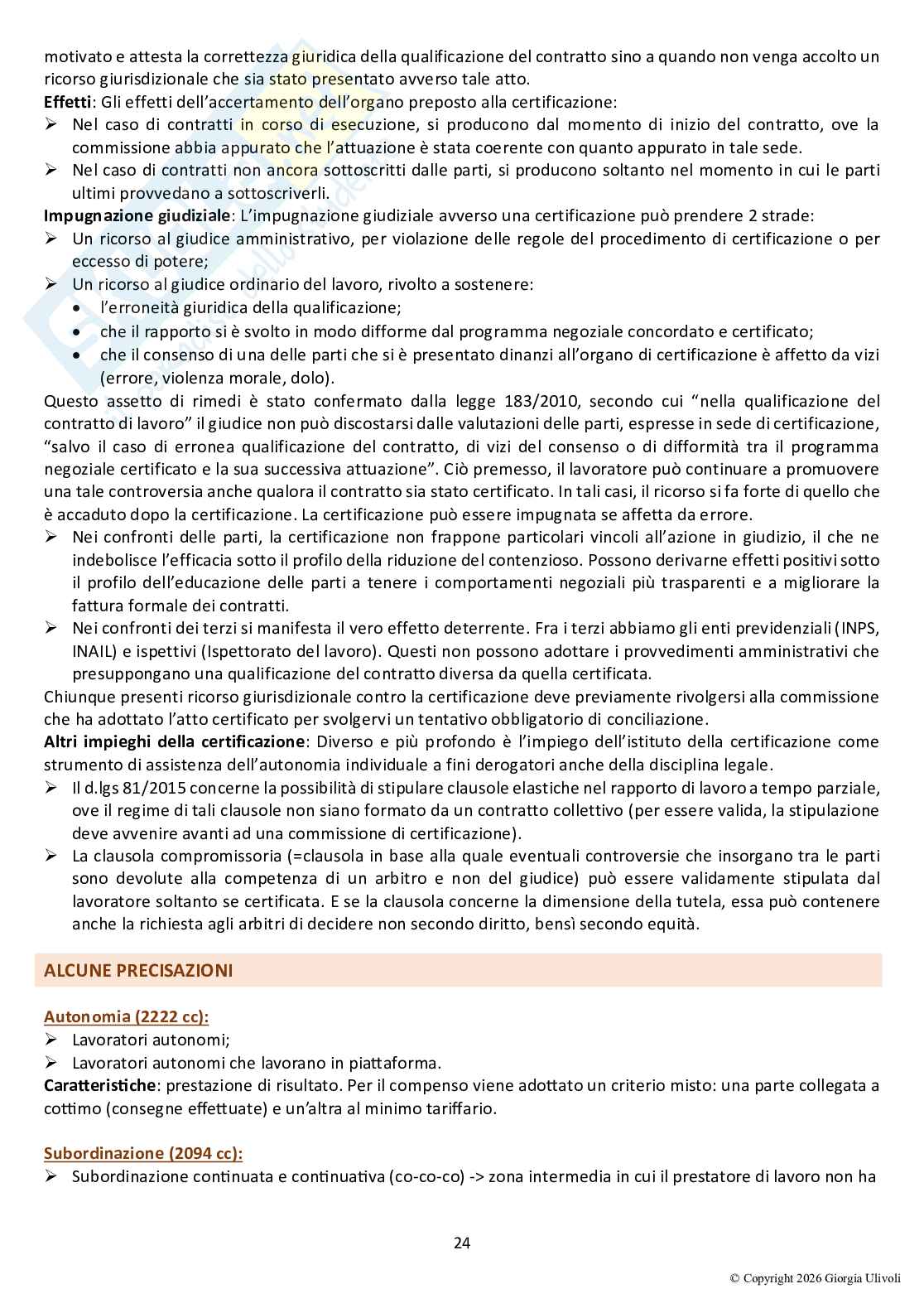 Appunti integrati col manuale indicato di Diritto del lavoro, modulo A  Pag. 26