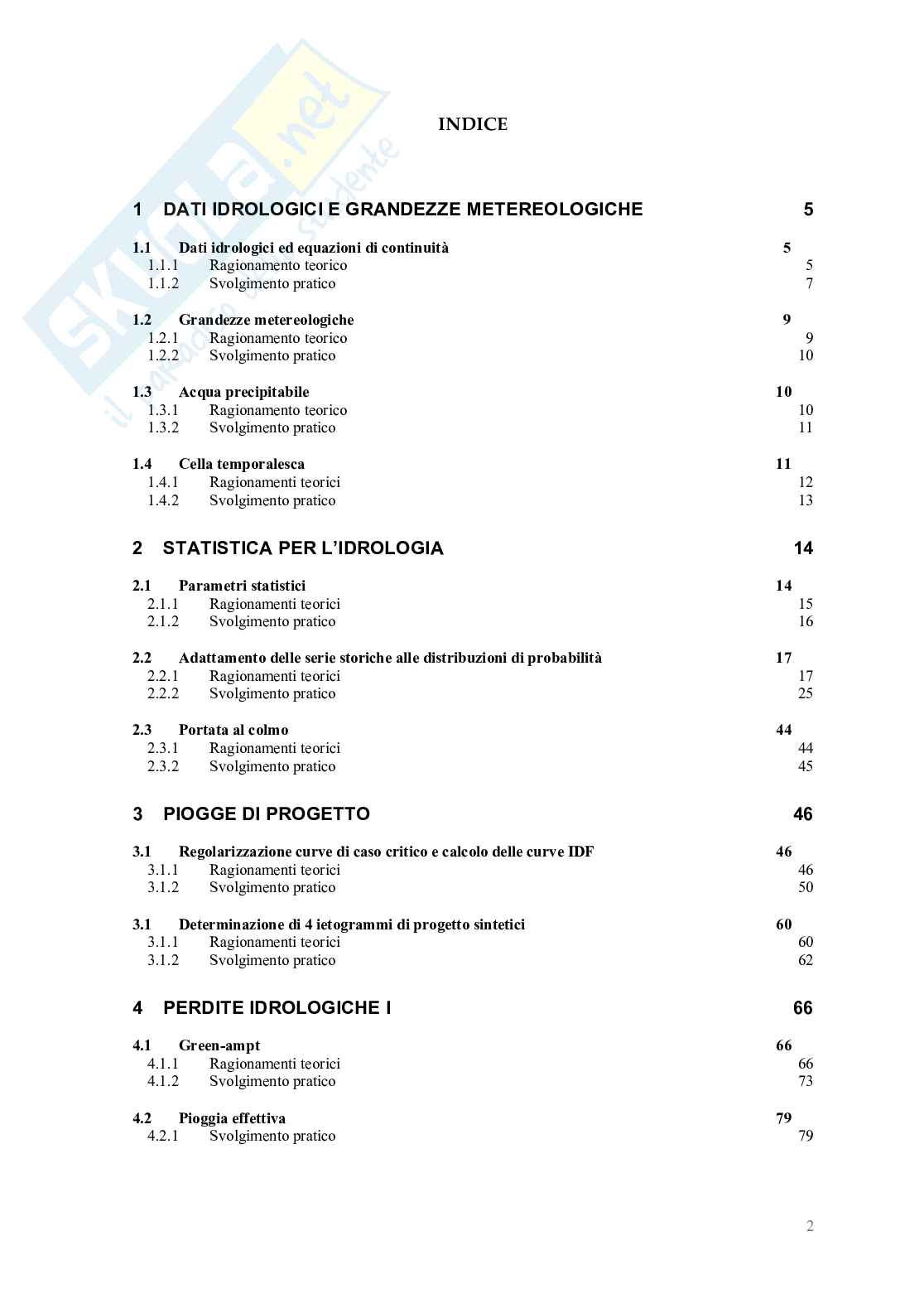 Relazione delle 10 esercitazioni di Idrologia e infrastrutture idrauliche Pag. 2