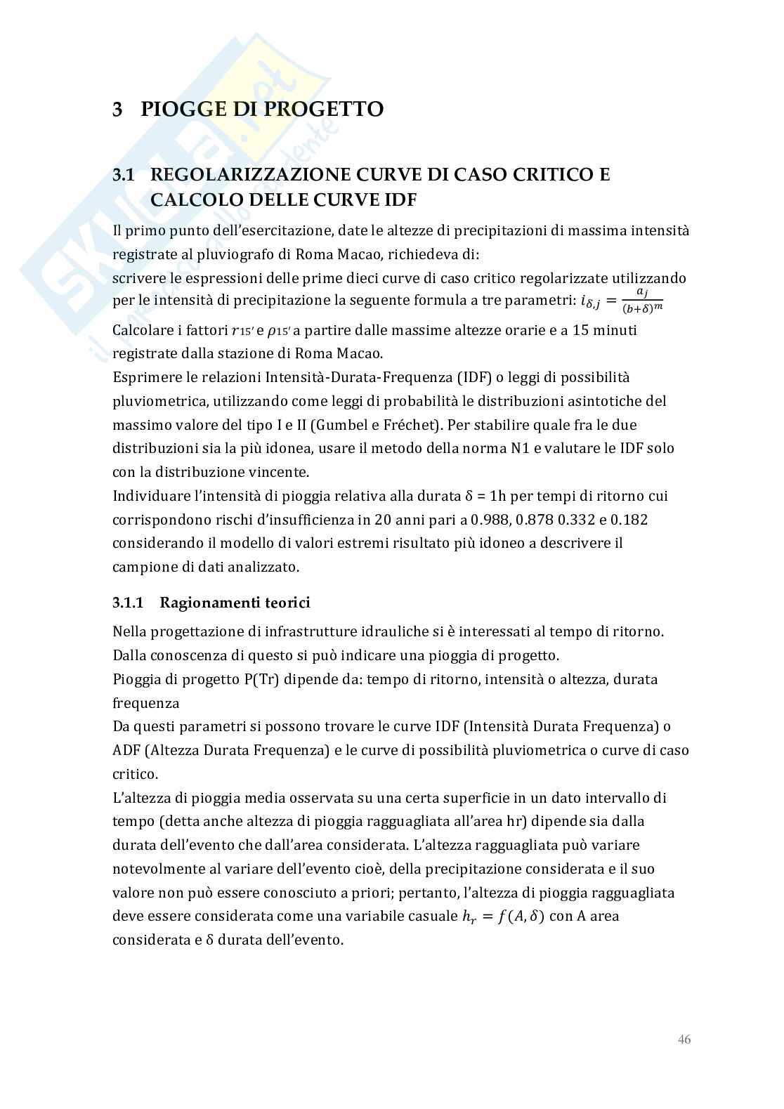 Relazione delle 10 esercitazioni di Idrologia e infrastrutture idrauliche Pag. 46