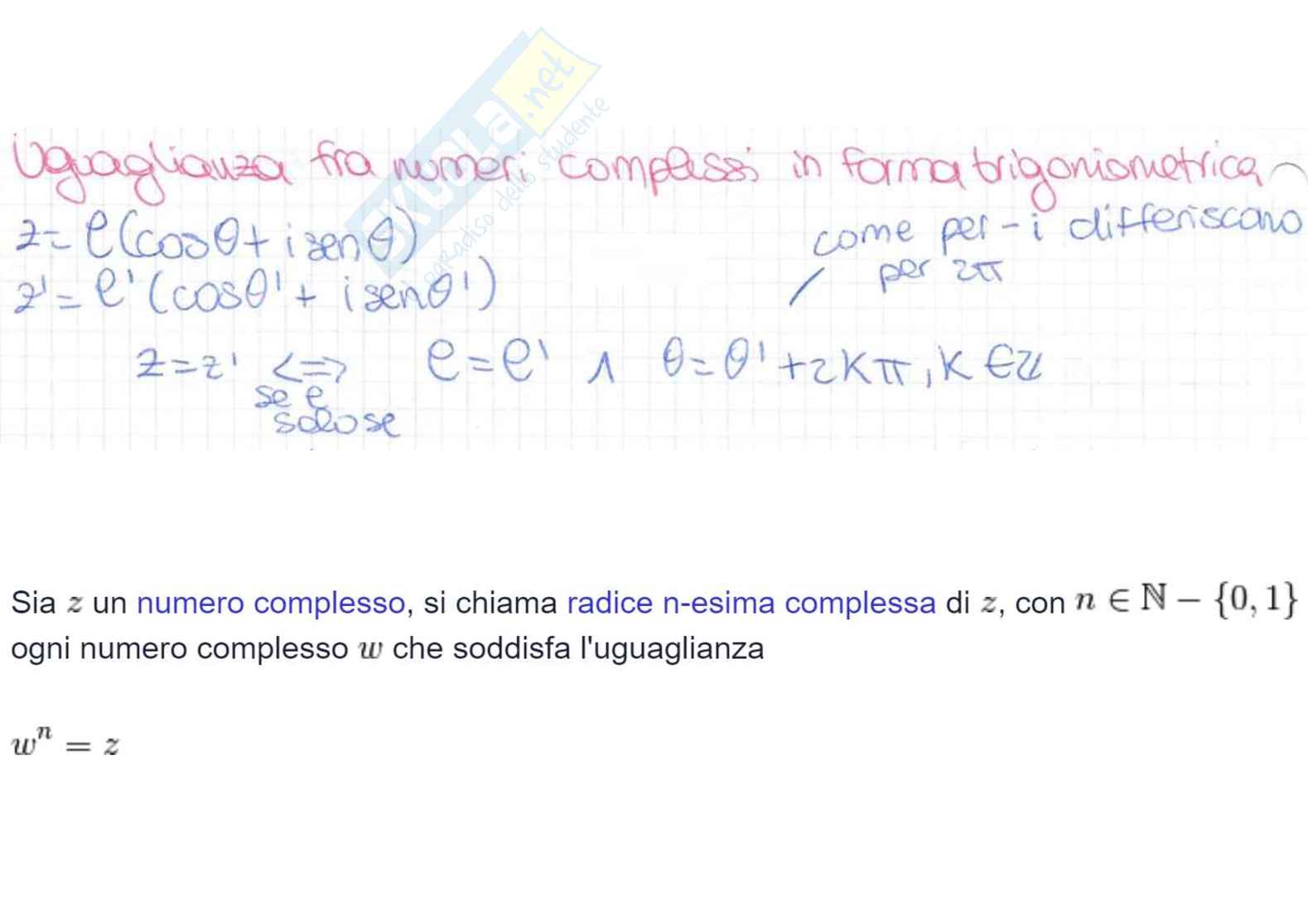 Teorema sulle radici n-esime di un numero complesso e caratterizzazione dei punti di accumulazione Pag. 1