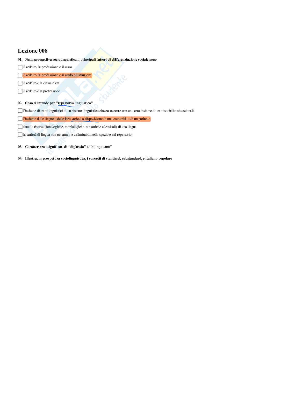 Paniere Linguistica italiana - Risposte multiple - aggiornato (2026) Pag. 11