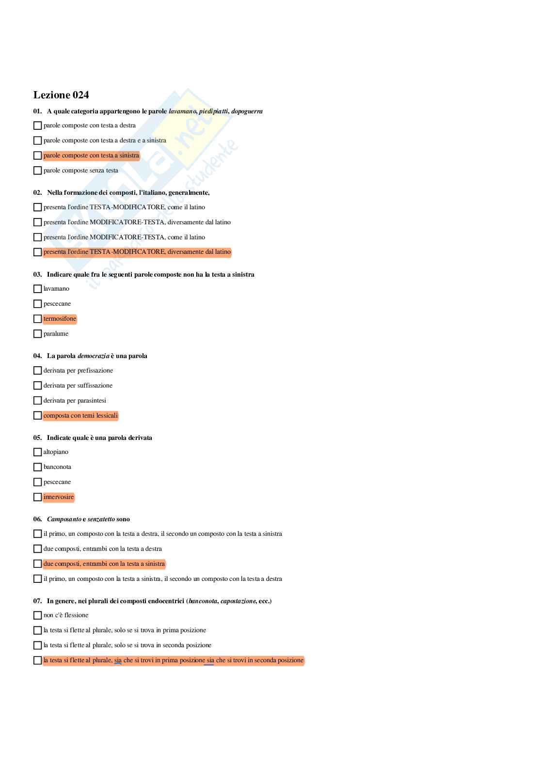 Paniere Linguistica italiana - Risposte multiple - aggiornato (2026) Pag. 36