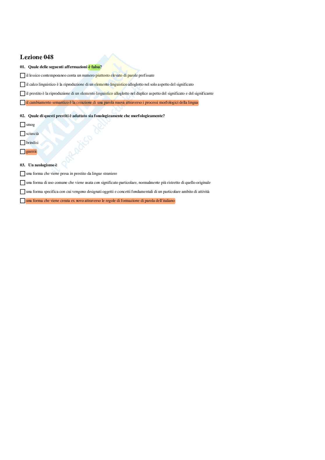 Paniere Linguistica italiana - Risposte multiple - aggiornato (2026) Pag. 61