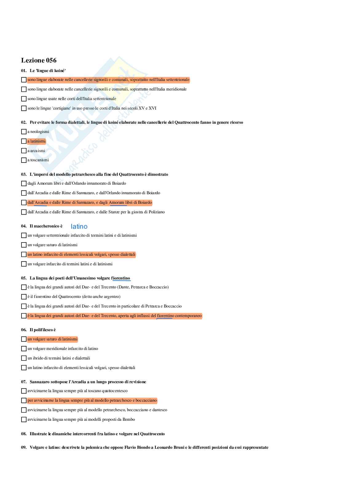 Paniere Linguistica italiana - Risposte multiple - aggiornato (2026) Pag. 71