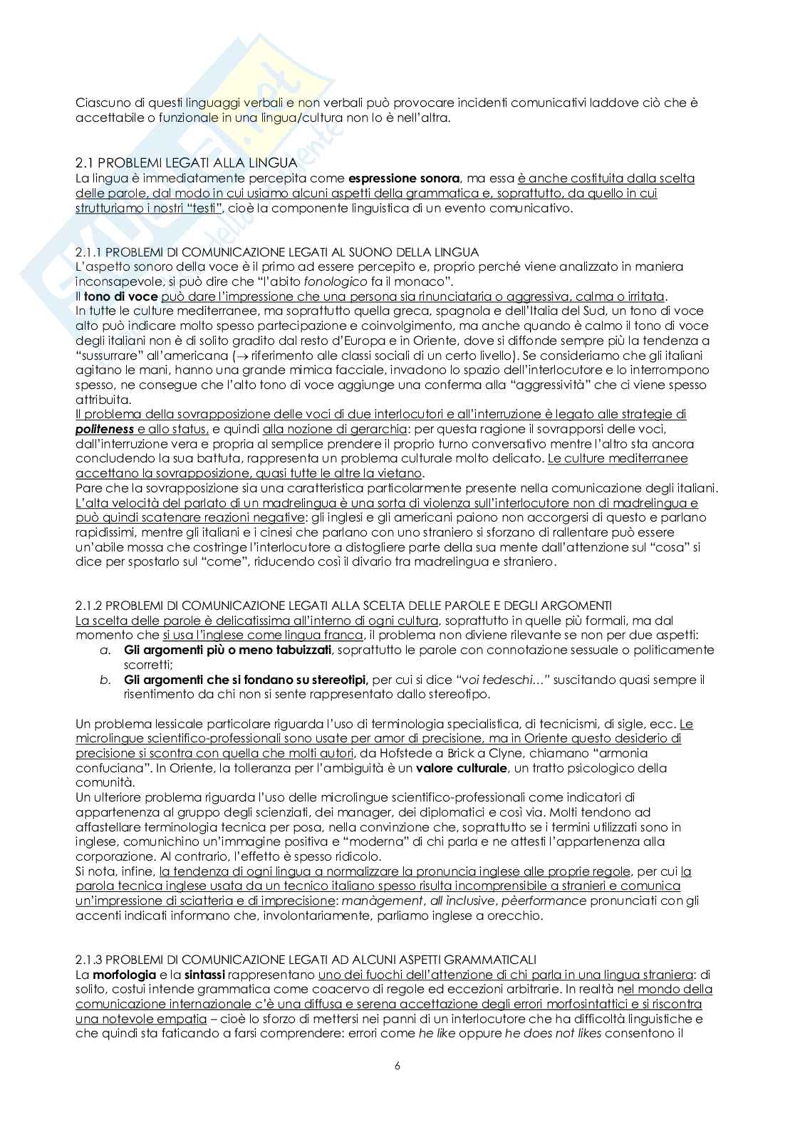 Riassunto esame Strategie della comunicazione multidisciplinare, Prof. D'Amico Elisabetta, libro consigliato La comunicazione interculturale, Balboni, P., Caon, F. Pag. 6