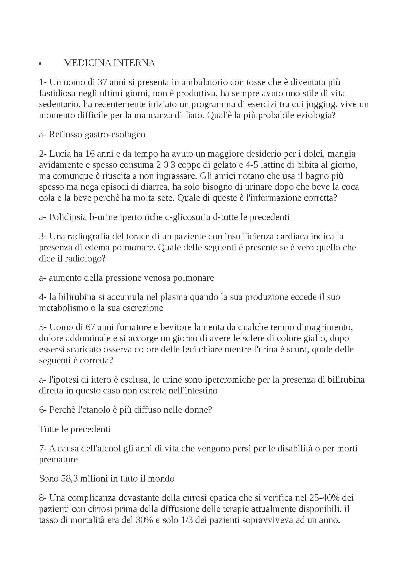 Medicina interna - domande test Pag. 1