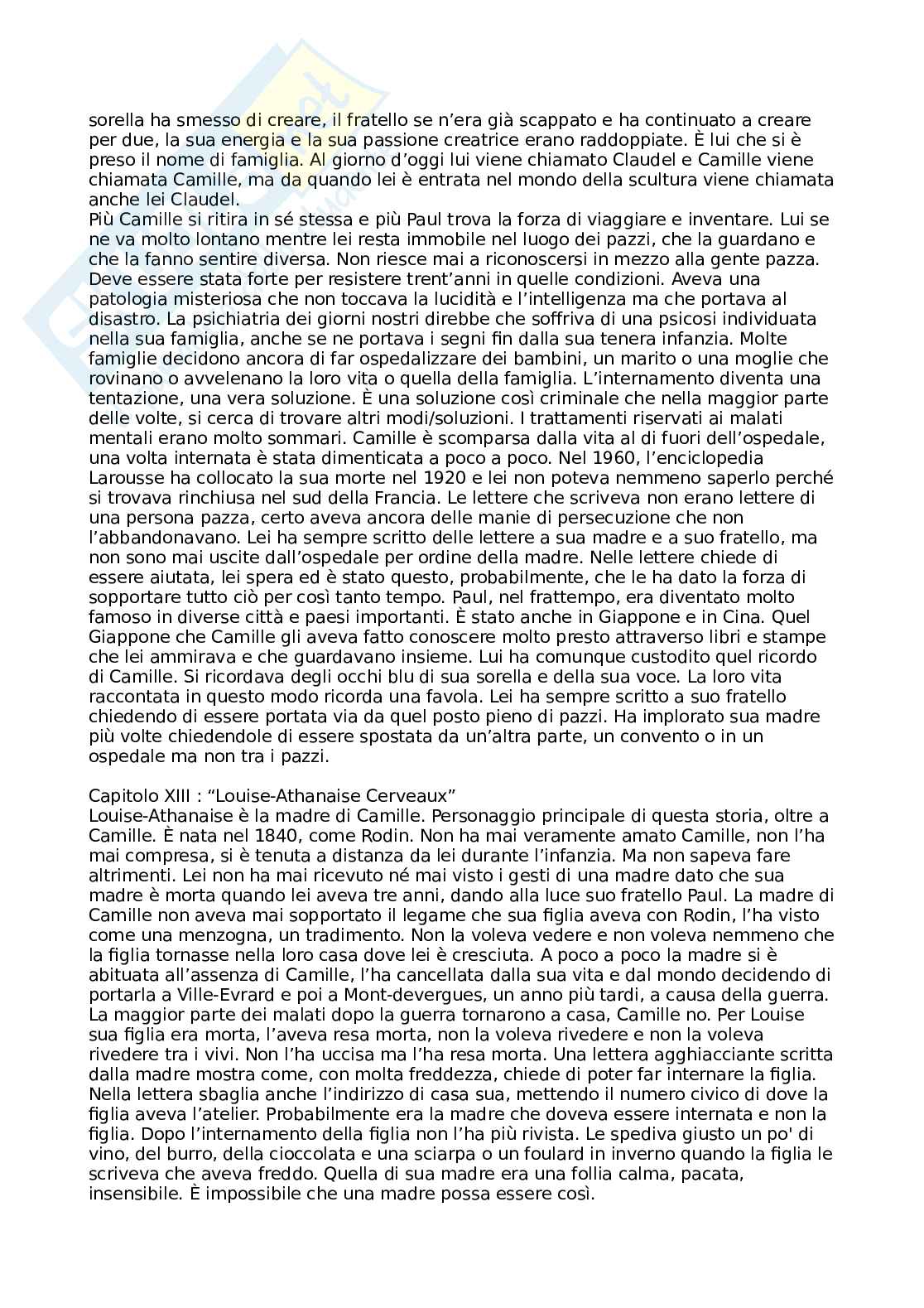Riassunto esame Letteratura francese, Prof. Gardini Michela, libro consigliato Camille Claudel, Colette Fellous Pag. 6