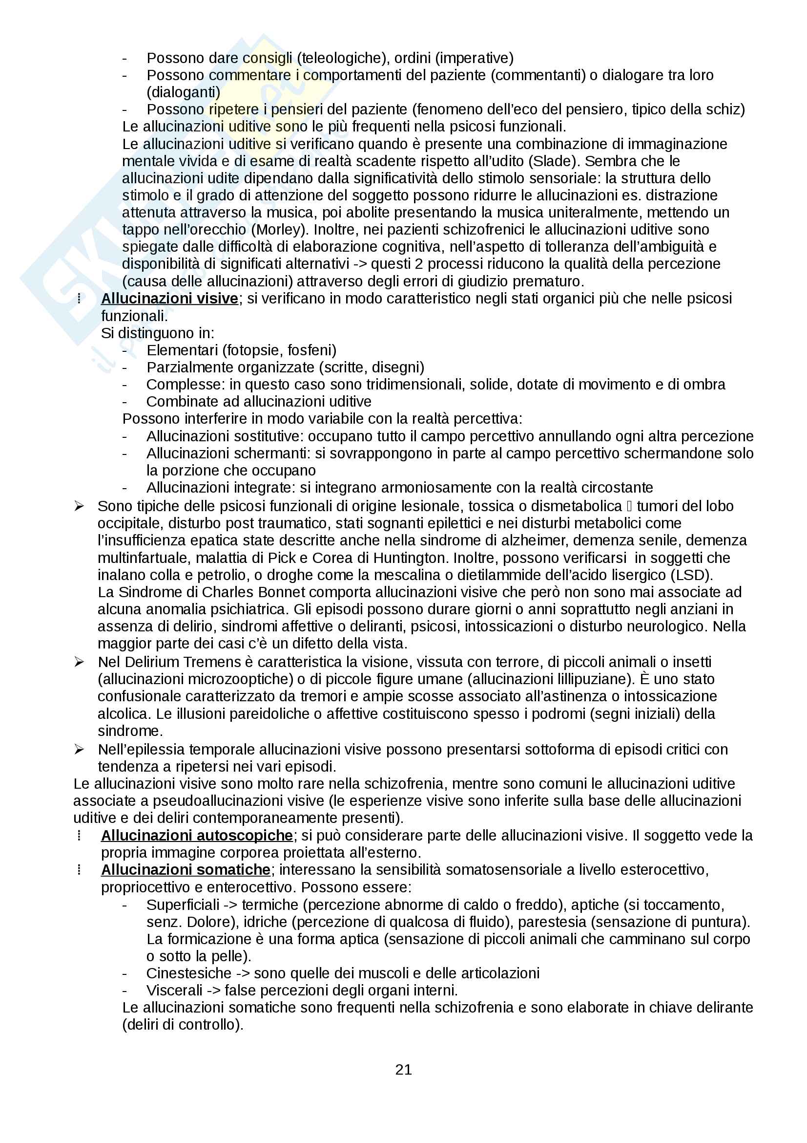 Riassunto esame Psicopatologia Generale, docente: Luigi Janiri, libro consigliato: Sims- IV Edizione, Introduzione alla psicopatologia descrittiva, Femi Oyebode Pag. 21