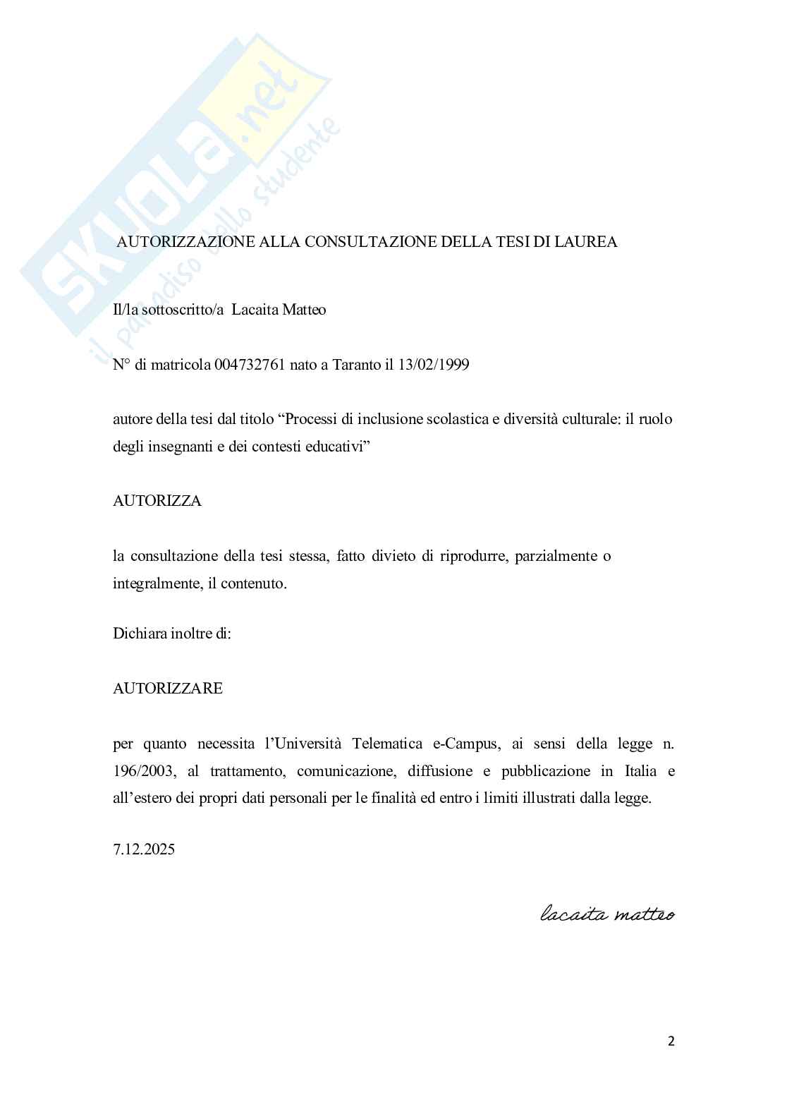 Processi di inclusione scolastica e diversità culturale: il ruolo degli insegnanti e dei contesti educativi Pag. 2