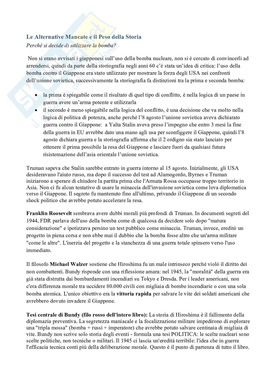 Riassunto esame Il potere nucleare nel sistema internazionale, Prof. Gala Marilena, libro consigliato Danger and Survival, Bundy Pag. 16
