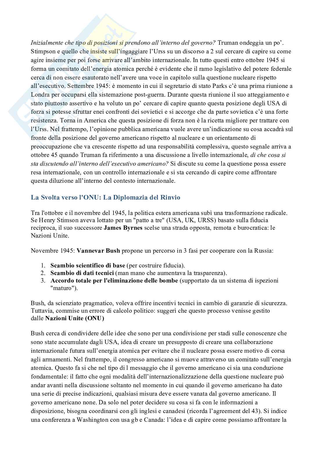 Riassunto esame Il potere nucleare nel sistema internazionale, Prof. Gala Marilena, libro consigliato Danger and Survival, Bundy Pag. 21
