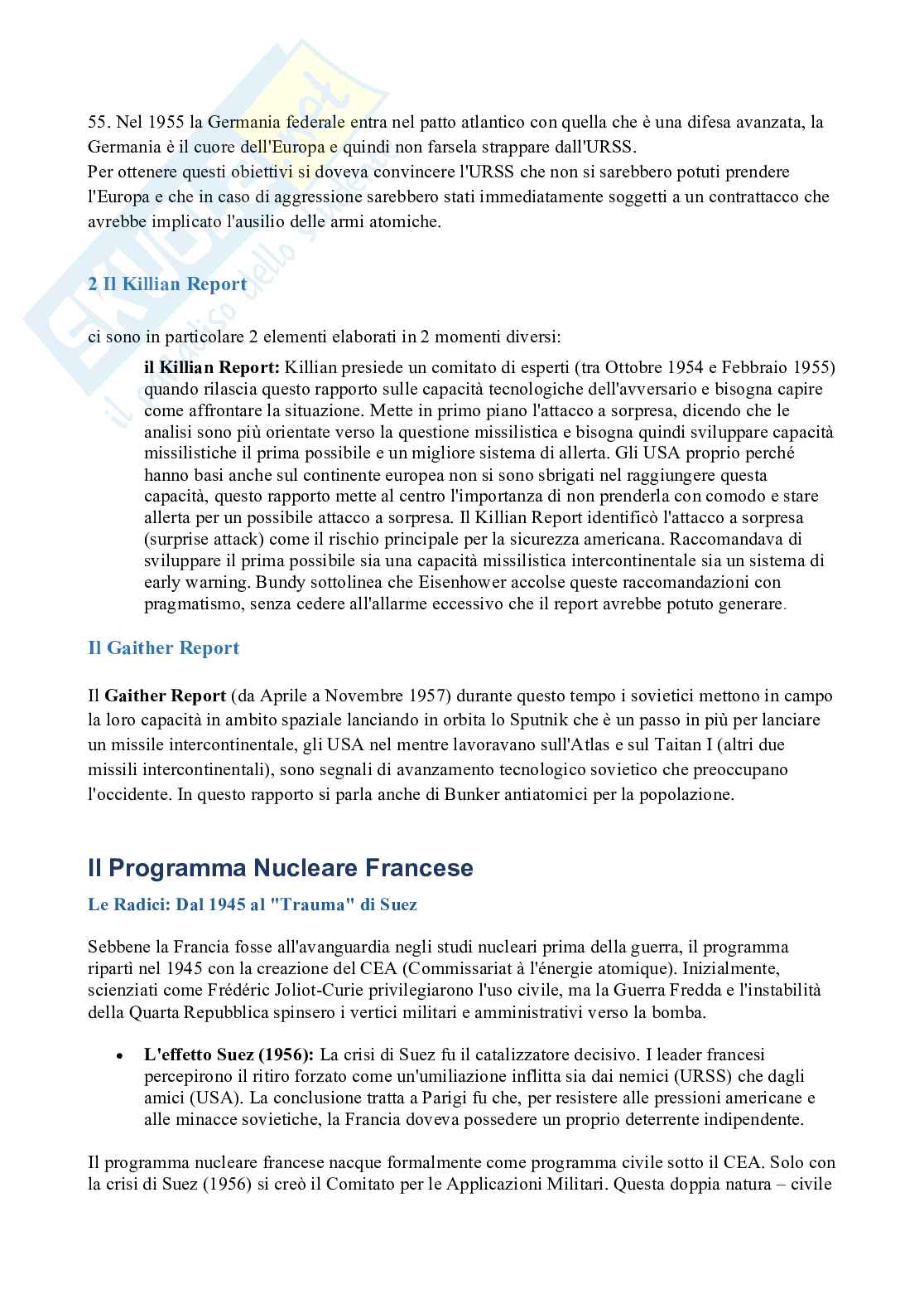 Riassunto esame Il potere nucleare nel sistema internazionale, Prof. Gala Marilena, libro consigliato Danger and Survival, Bundy Pag. 41