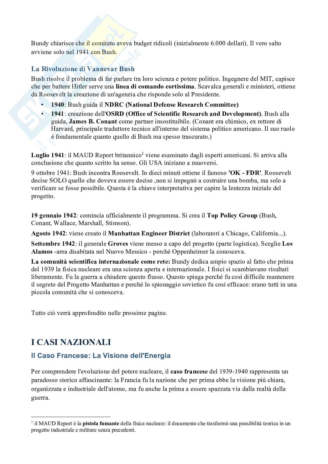 Riassunto esame Il potere nucleare nel sistema internazionale, Prof. Gala Marilena, libro consigliato Danger and Survival, Bundy Pag. 6