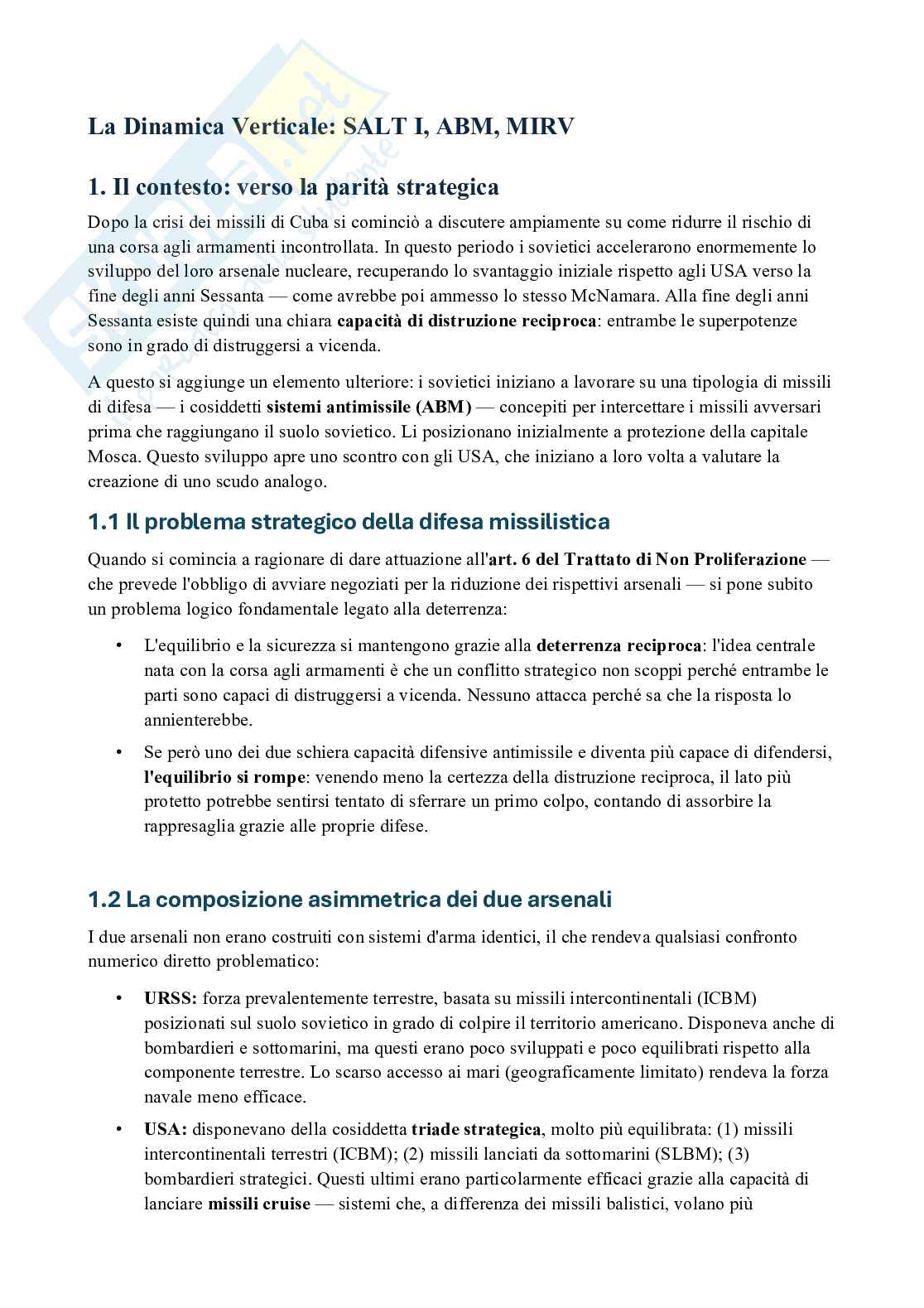 Riassunto esame Il potere nucleare nel sistema internazionale, Prof. Gala Marilena, libro consigliato Danger and Survival, Bundy Pag. 76