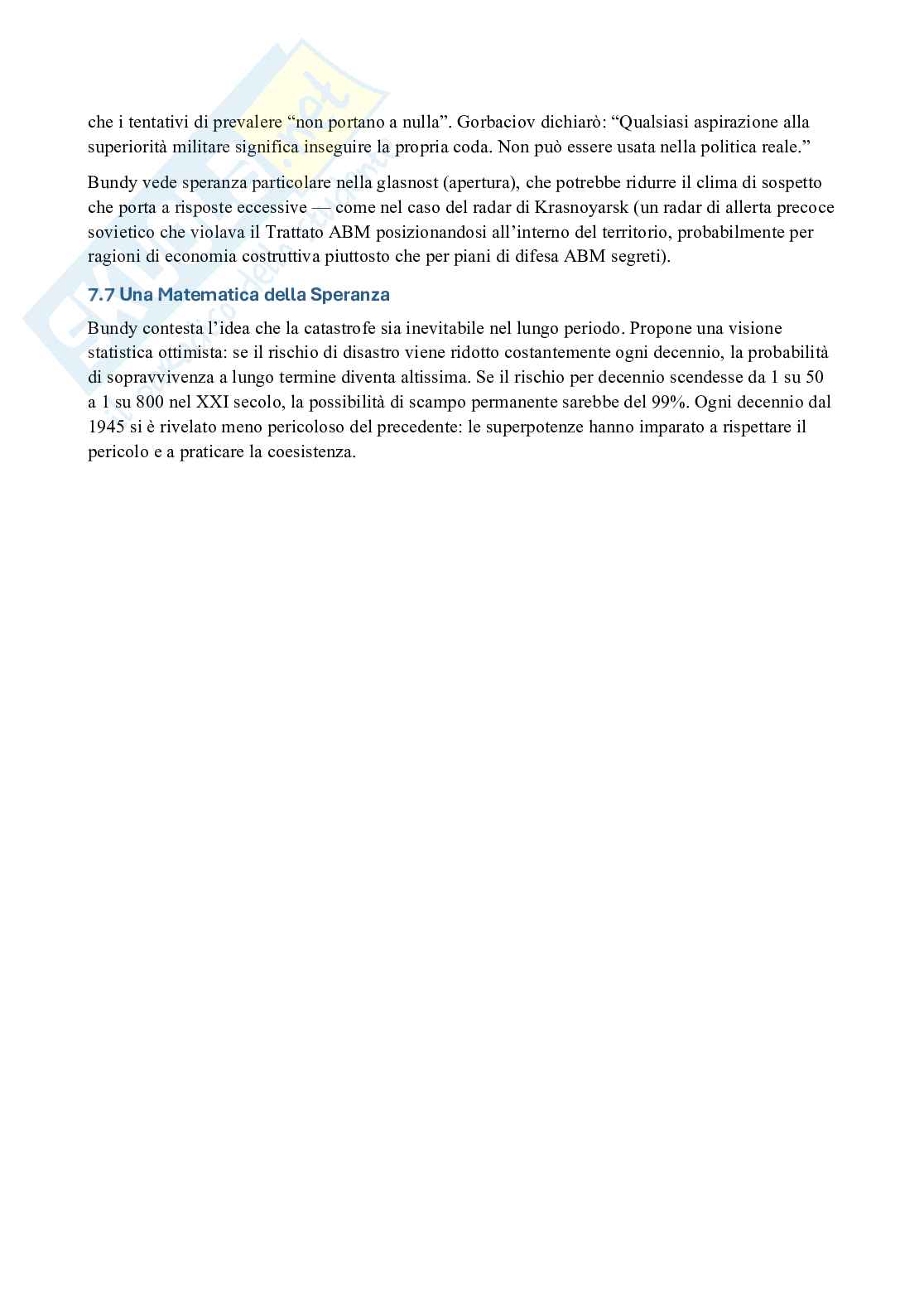 Riassunto esame Il potere nucleare nel sistema internazionale, Prof. Gala Marilena, libro consigliato Danger and Survival, Bundy Pag. 91