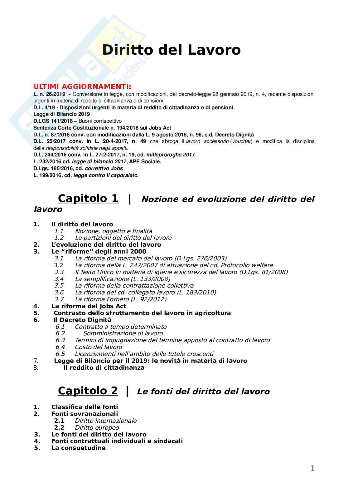 Diritto del lavoro Pag. 1
