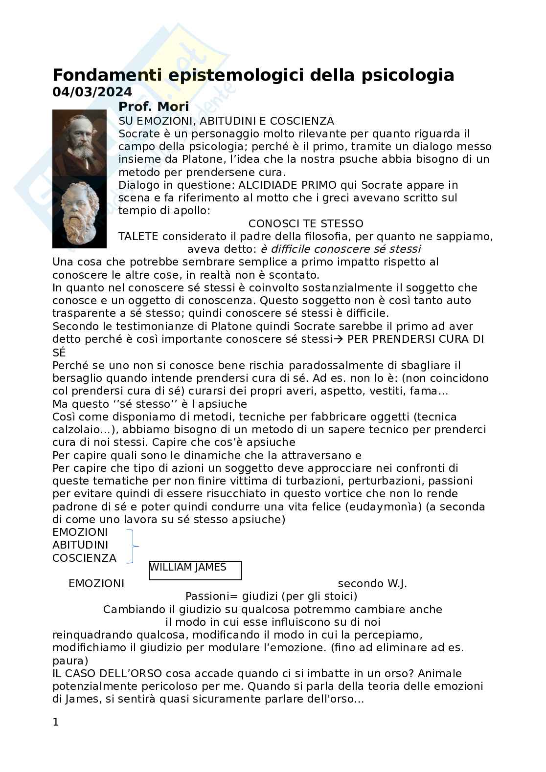 Fondamenti epistemologici  Pag. 1
