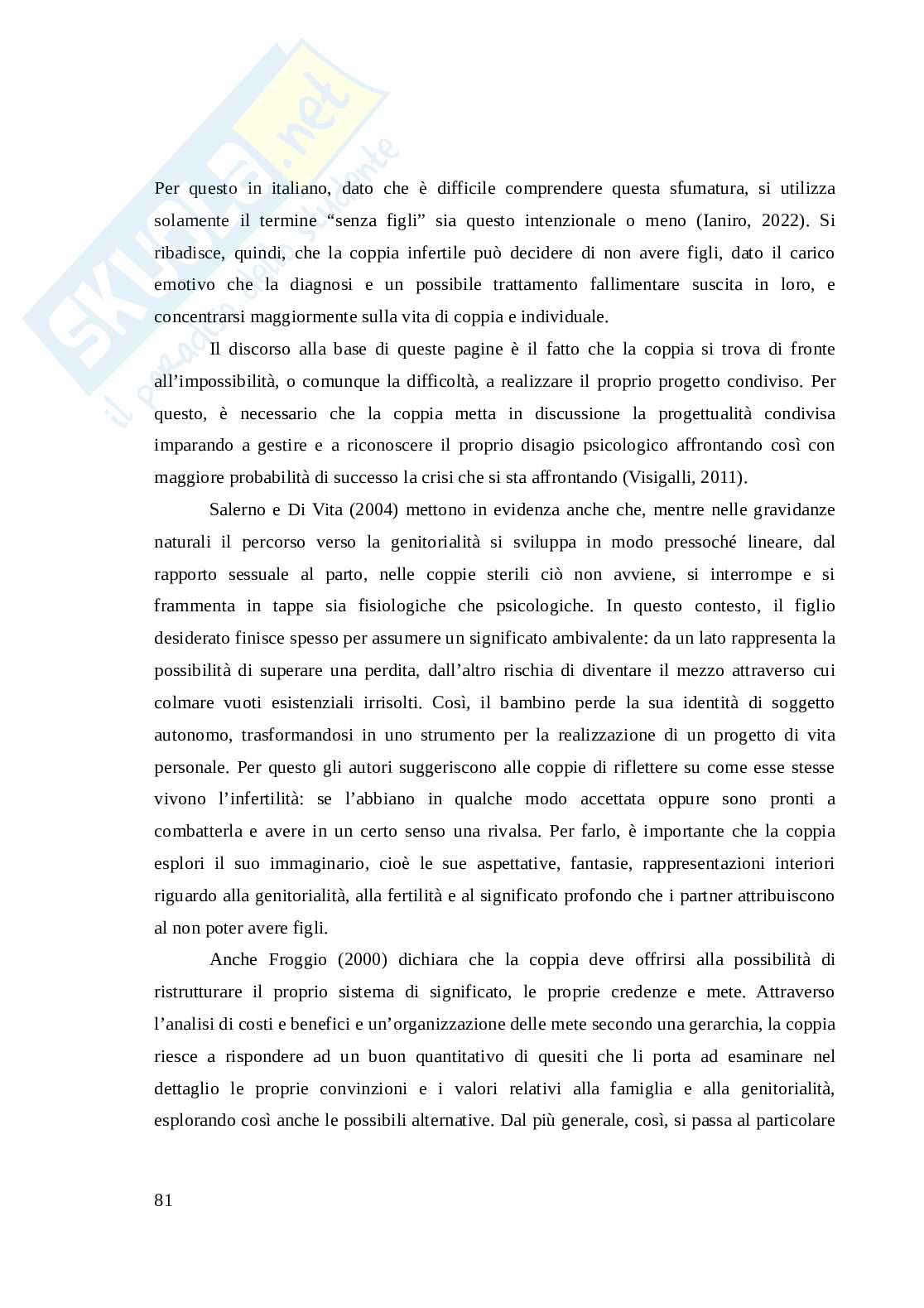Infertilità di coppia e impatto sulla sessualità: ridefinizione del progetto di vita coniugale Pag. 81