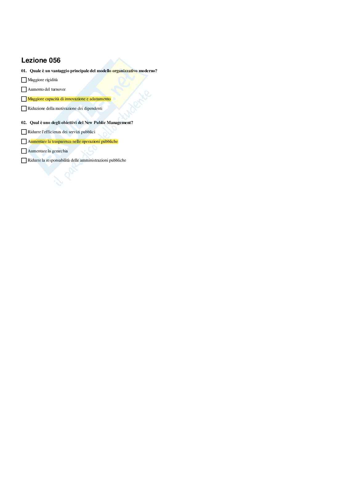 Paniere Organizzazione e contabilità delle amministrazioni e dei servizi pubblici - Risposte multiple (2025) Pag. 56
