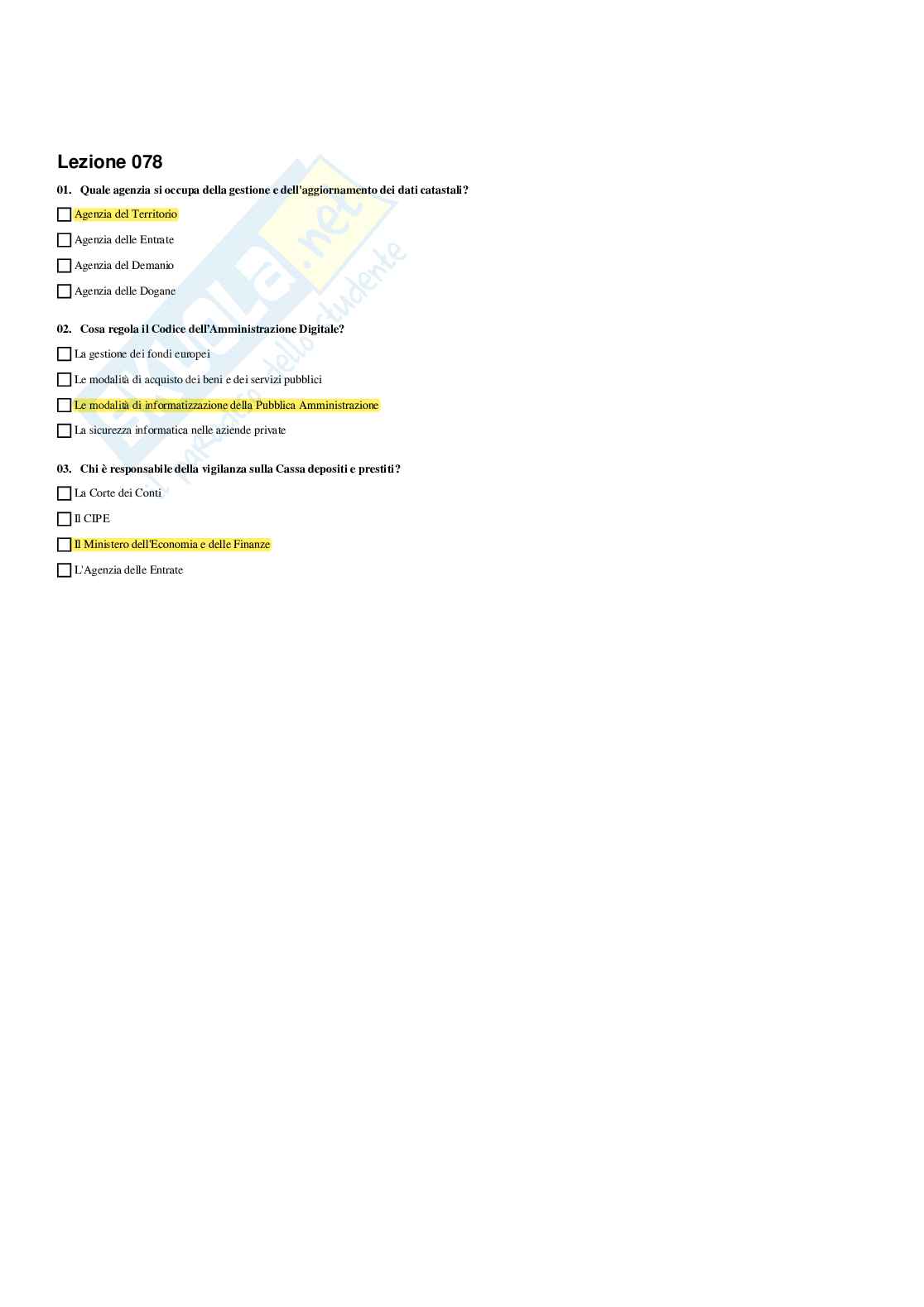 Paniere Organizzazione e contabilità delle amministrazioni e dei servizi pubblici - Risposte multiple (2025) Pag. 76