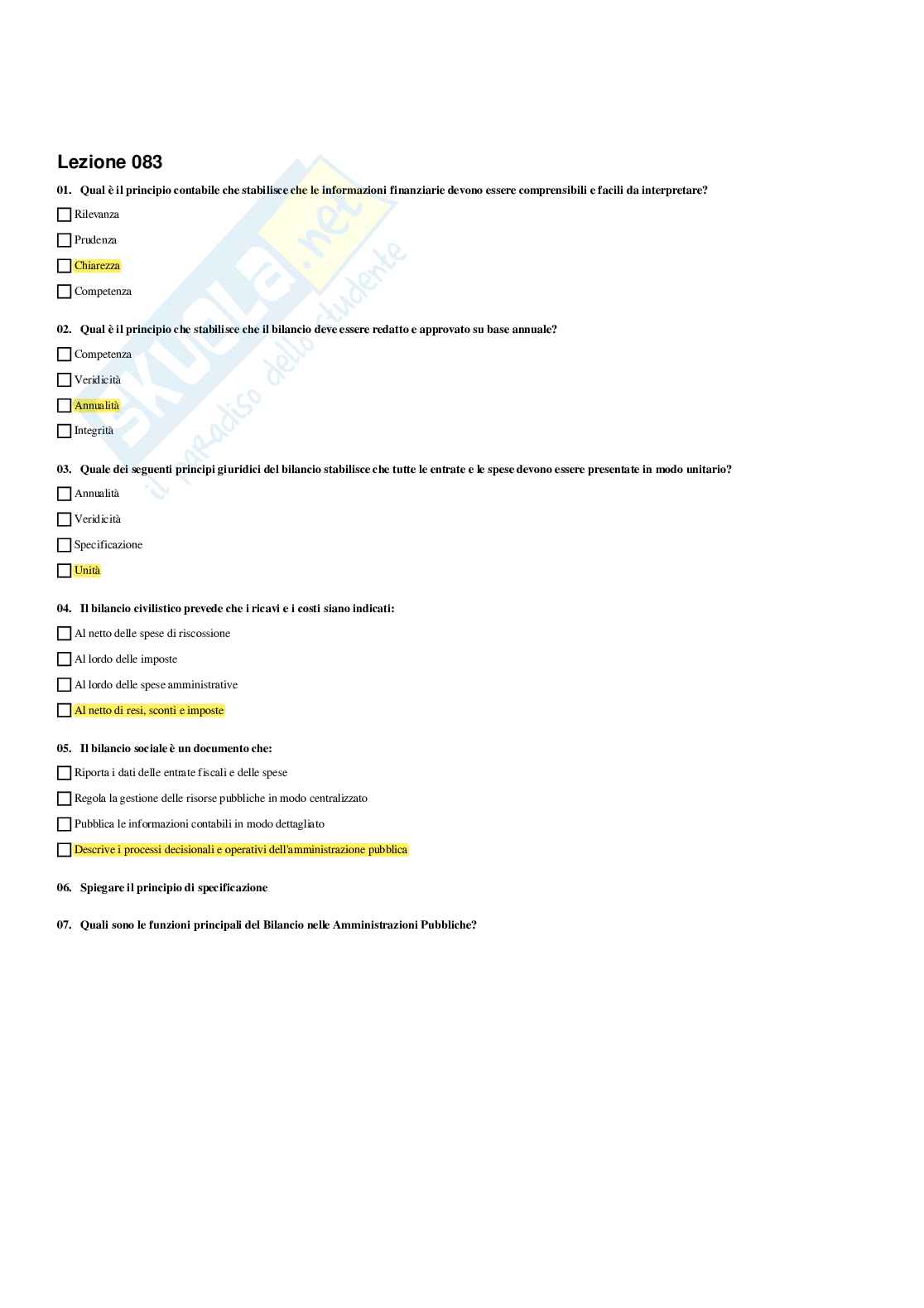Paniere Organizzazione e contabilità delle amministrazioni e dei servizi pubblici - Risposte multiple (2025) Pag. 81