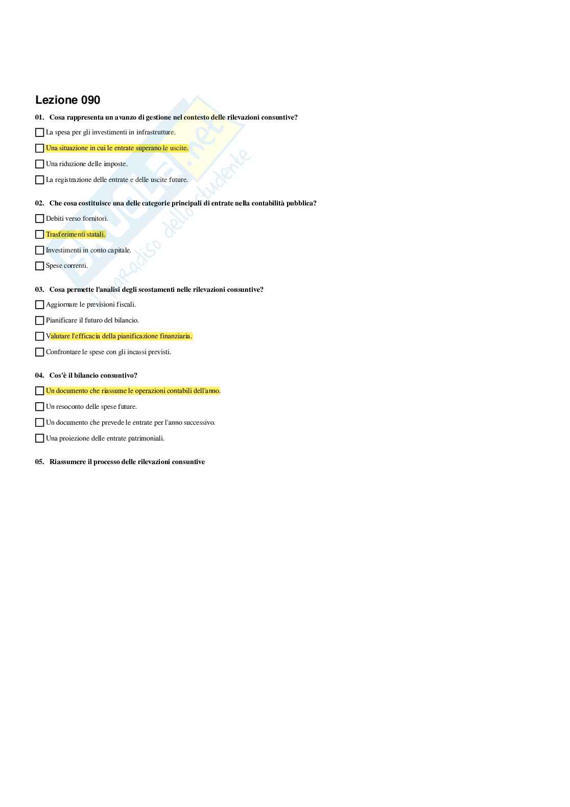 Paniere Organizzazione e contabilità delle amministrazioni e dei servizi pubblici - Risposte multiple (2025) Pag. 86