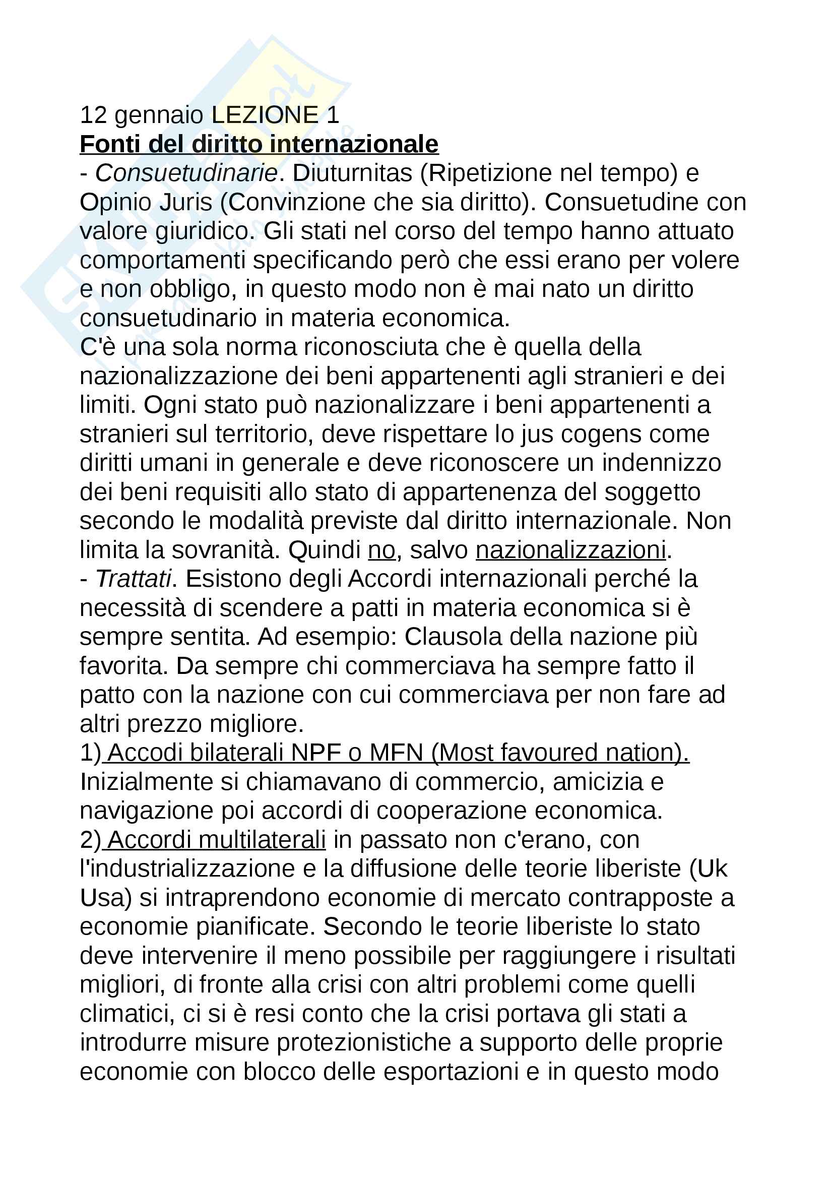 Appunti di Diritto del commercio internazionale Pag. 1