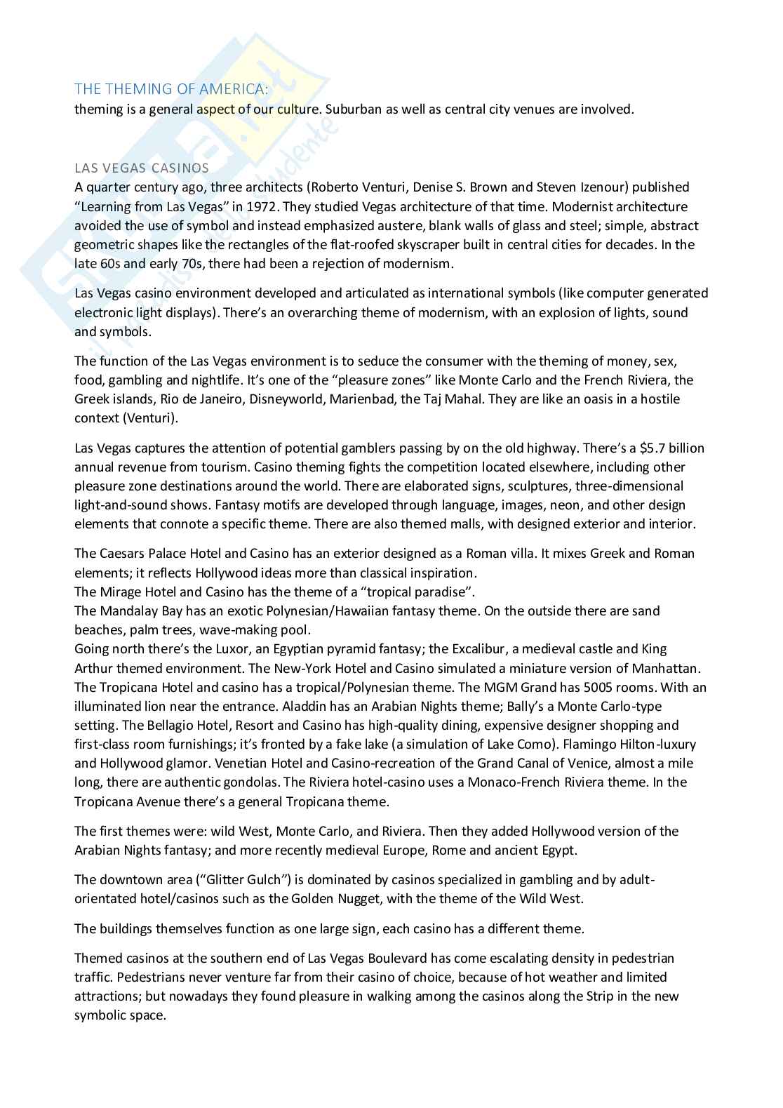 Riassunto esame Lingua e linguistica inglese, Prof. Zazzeroni Elisabetta, libro consigliato The theming of America, Gottdiener Pag. 1