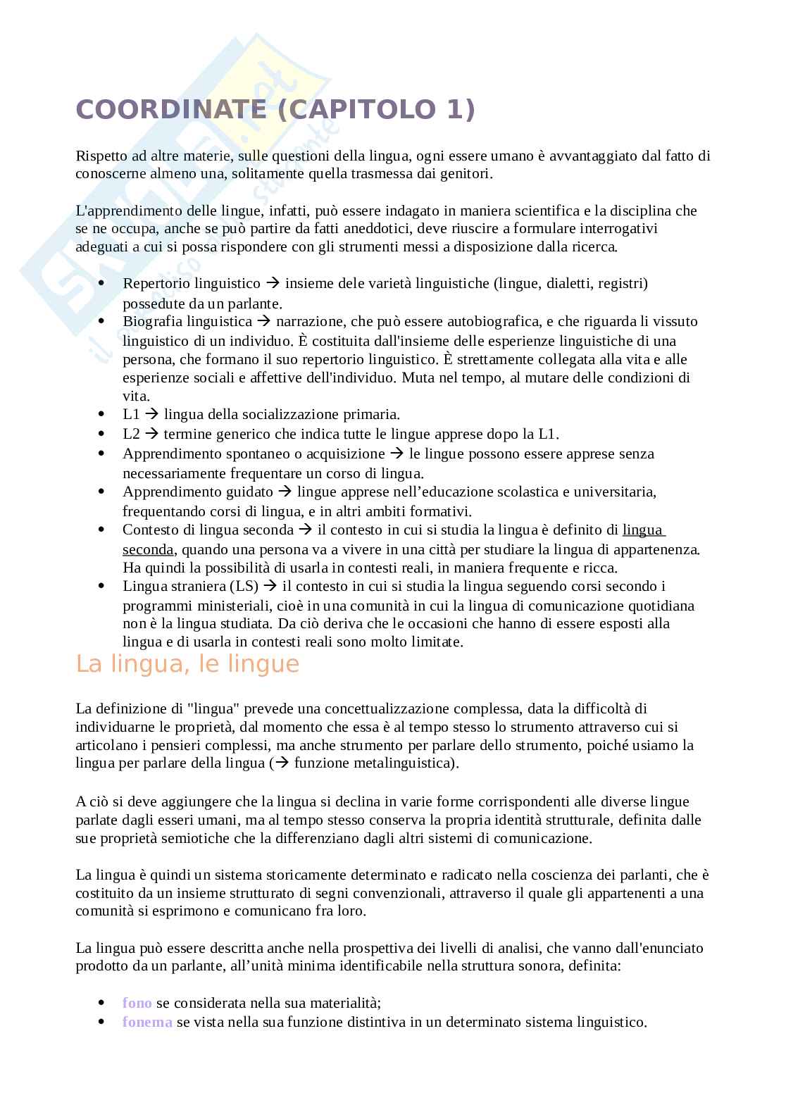 Riassunto esame Didattica delle lingue moderne, Prof. Bonvino Elisabetta, libro consigliato Agire in L2, Bonvino Pag. 1