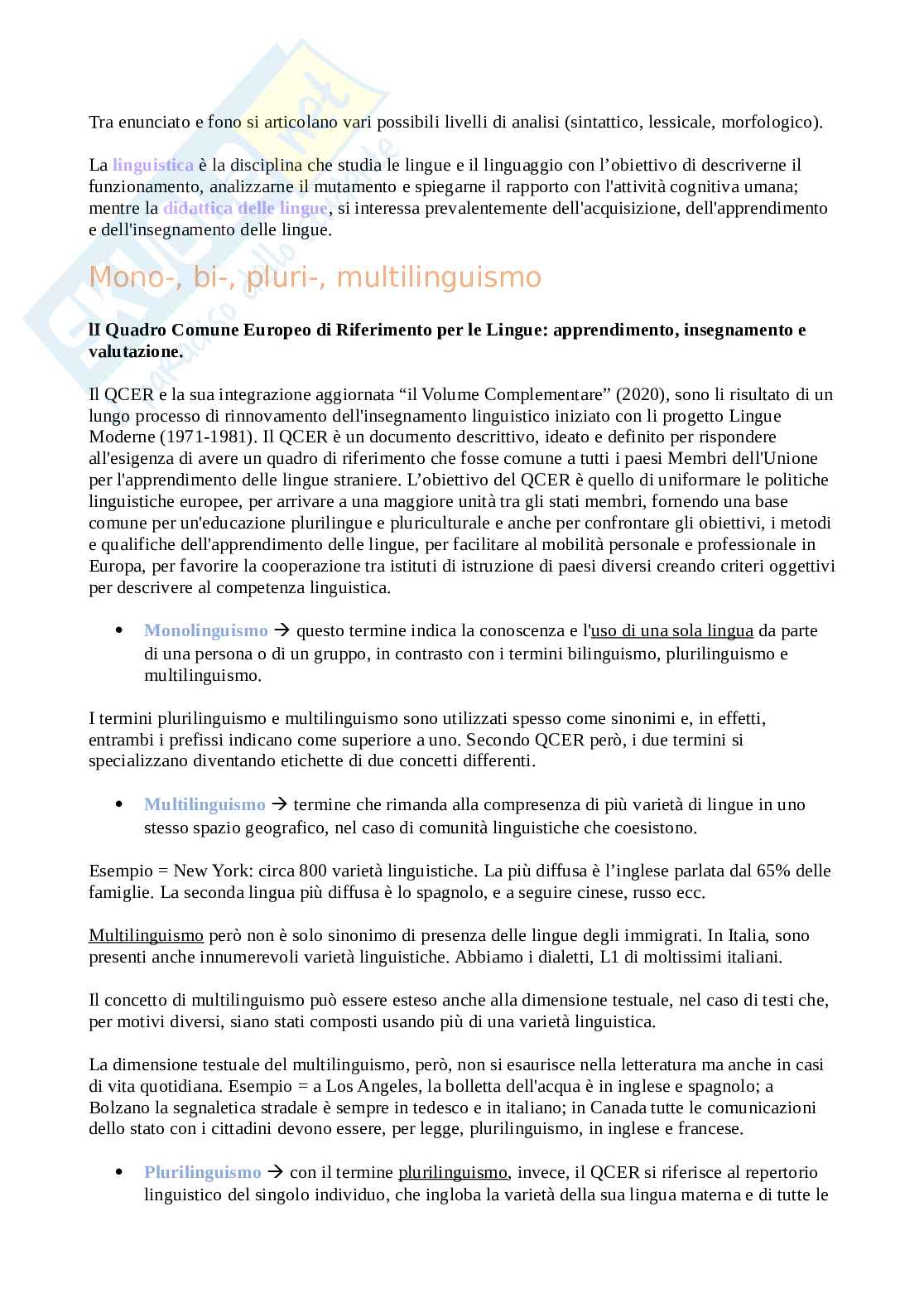 Riassunto esame Didattica delle lingue moderne, Prof. Bonvino Elisabetta, libro consigliato Agire in L2, Bonvino Pag. 2