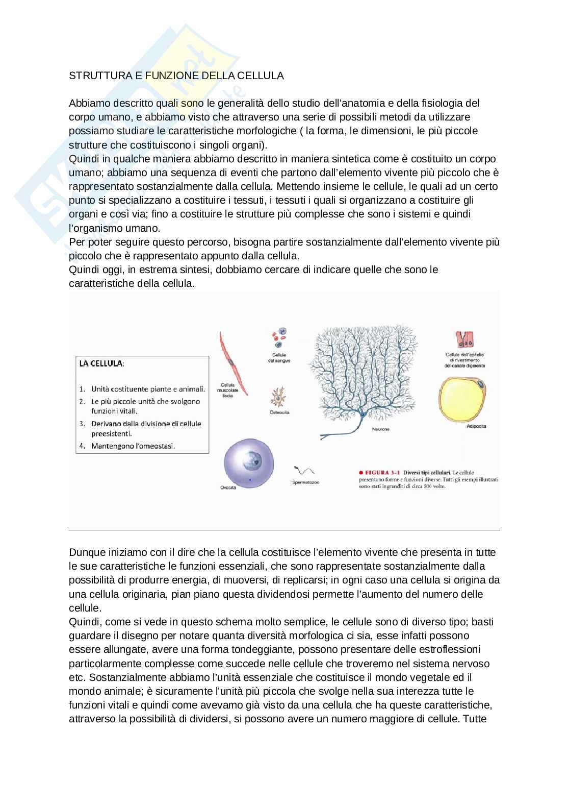 Struttura e funzione della cellula Pag. 1