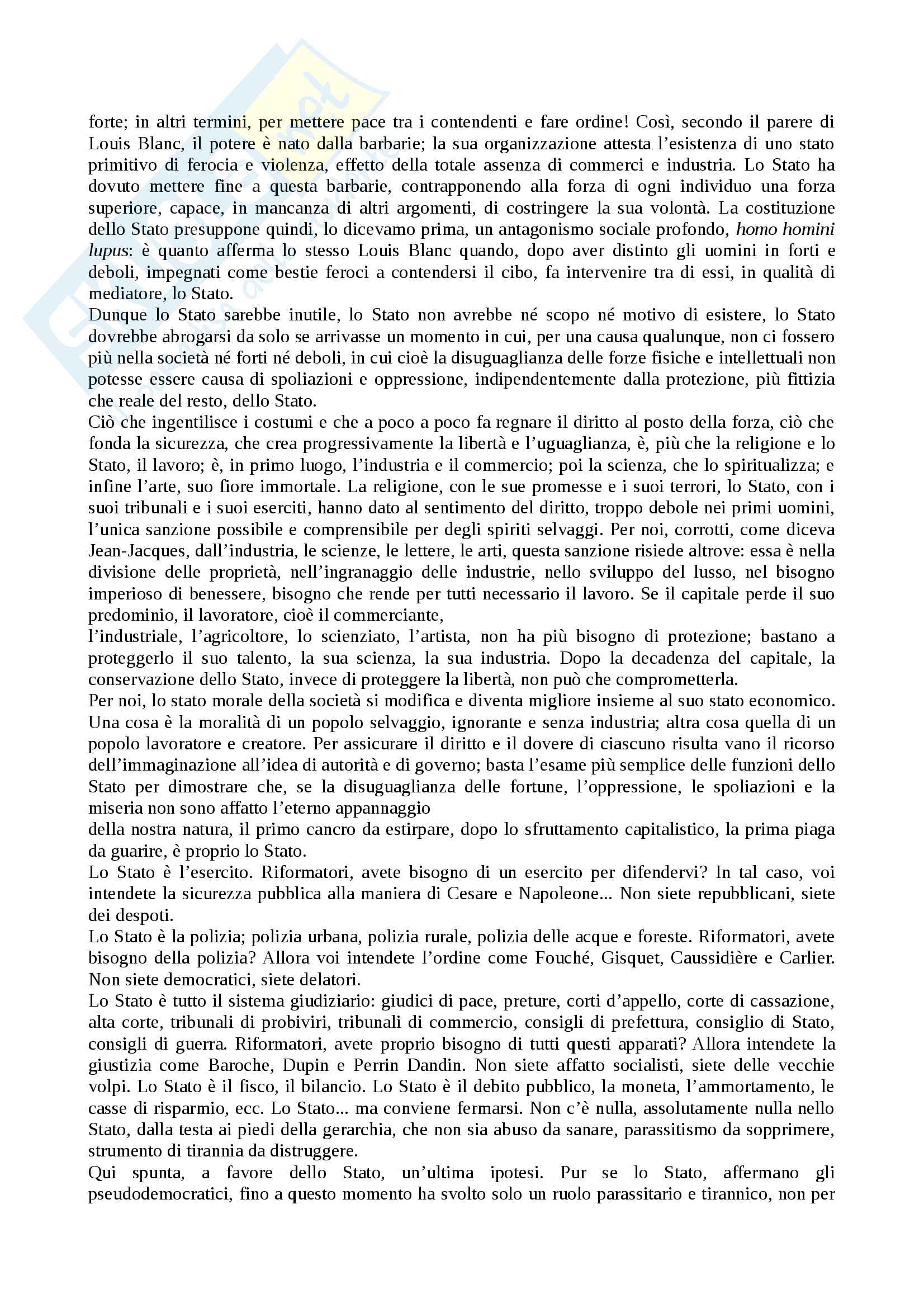 Riassunto esame Storia delle dottrine politiche, prof. Del Corno, libro consigliato: Critica della proprietà e dello stato di Pierre Joseph Proudhon Pag. 16