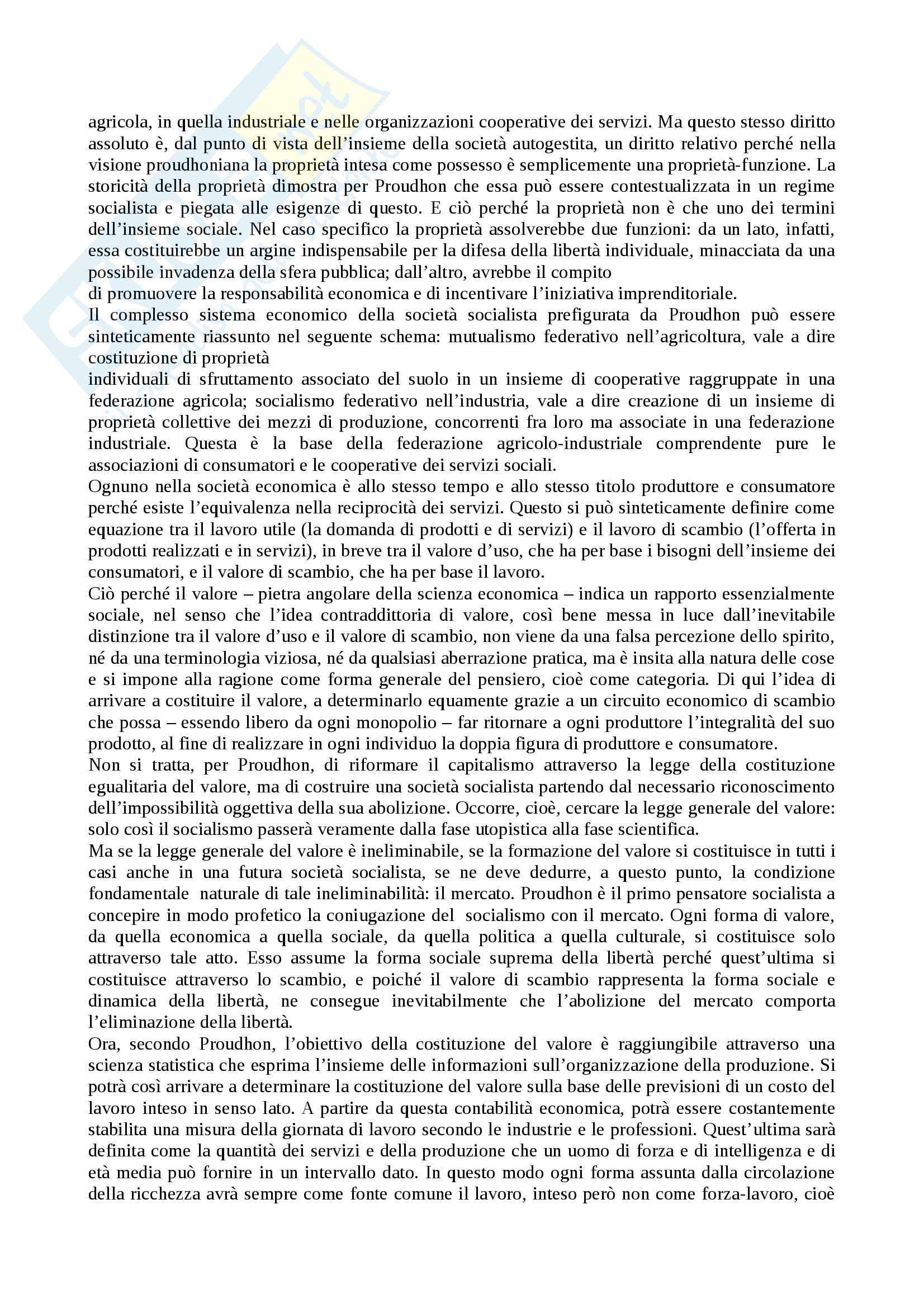 Riassunto esame Storia delle dottrine politiche, prof. Del Corno, libro consigliato: Critica della proprietà e dello stato di Pierre Joseph Proudhon Pag. 6