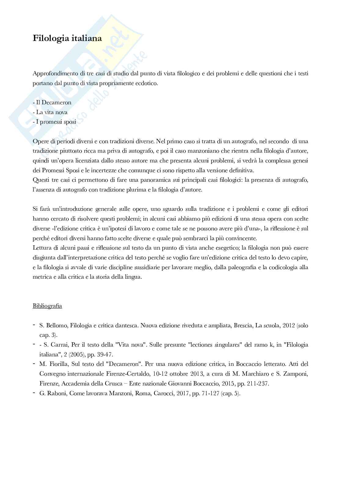 Filologia italiana  Pag. 1