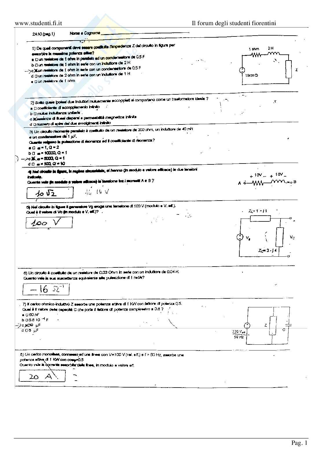 Esercizi esame Elettrotecnica Pag. 1