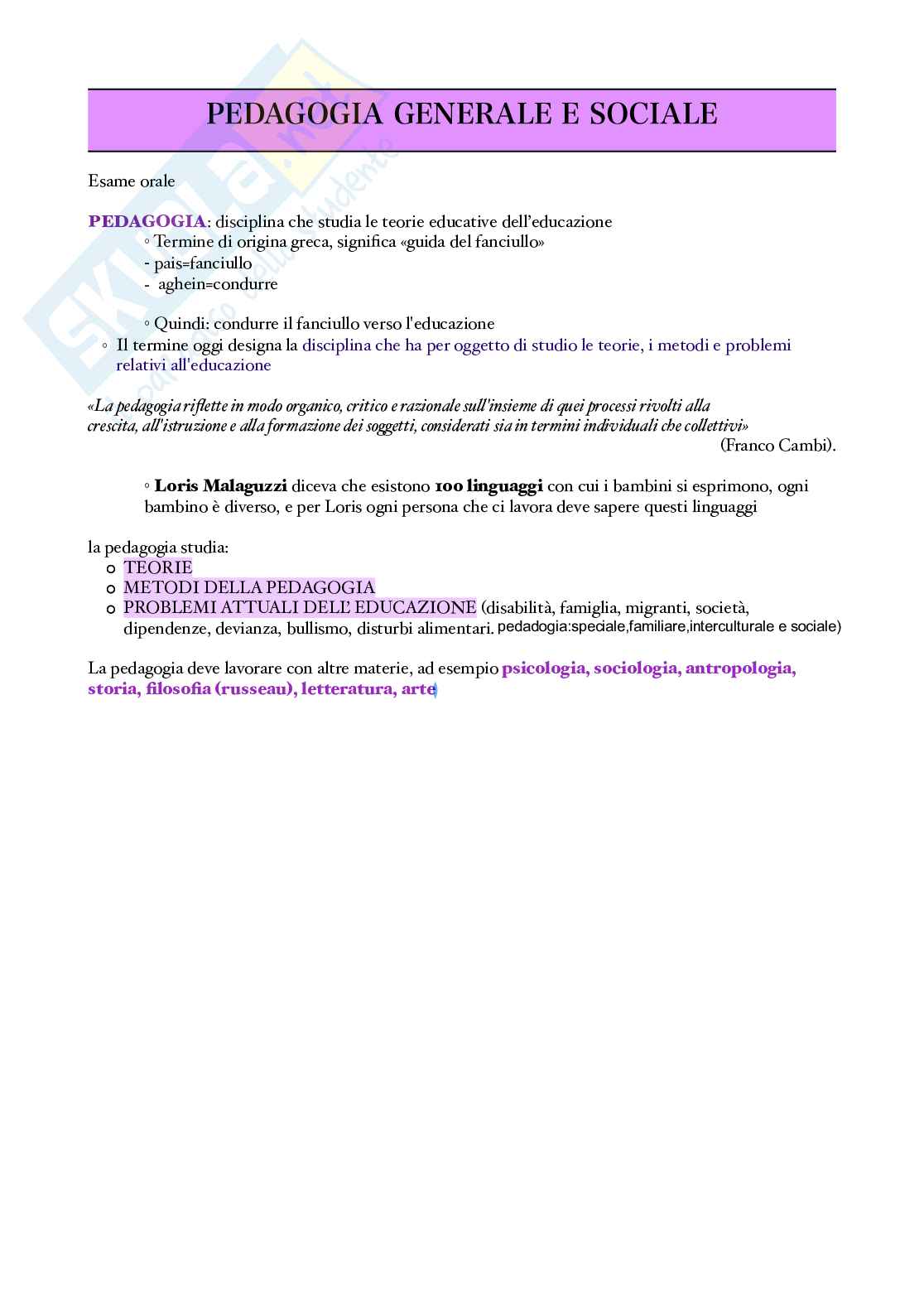 Pedagogia generale e sociale Pag. 1