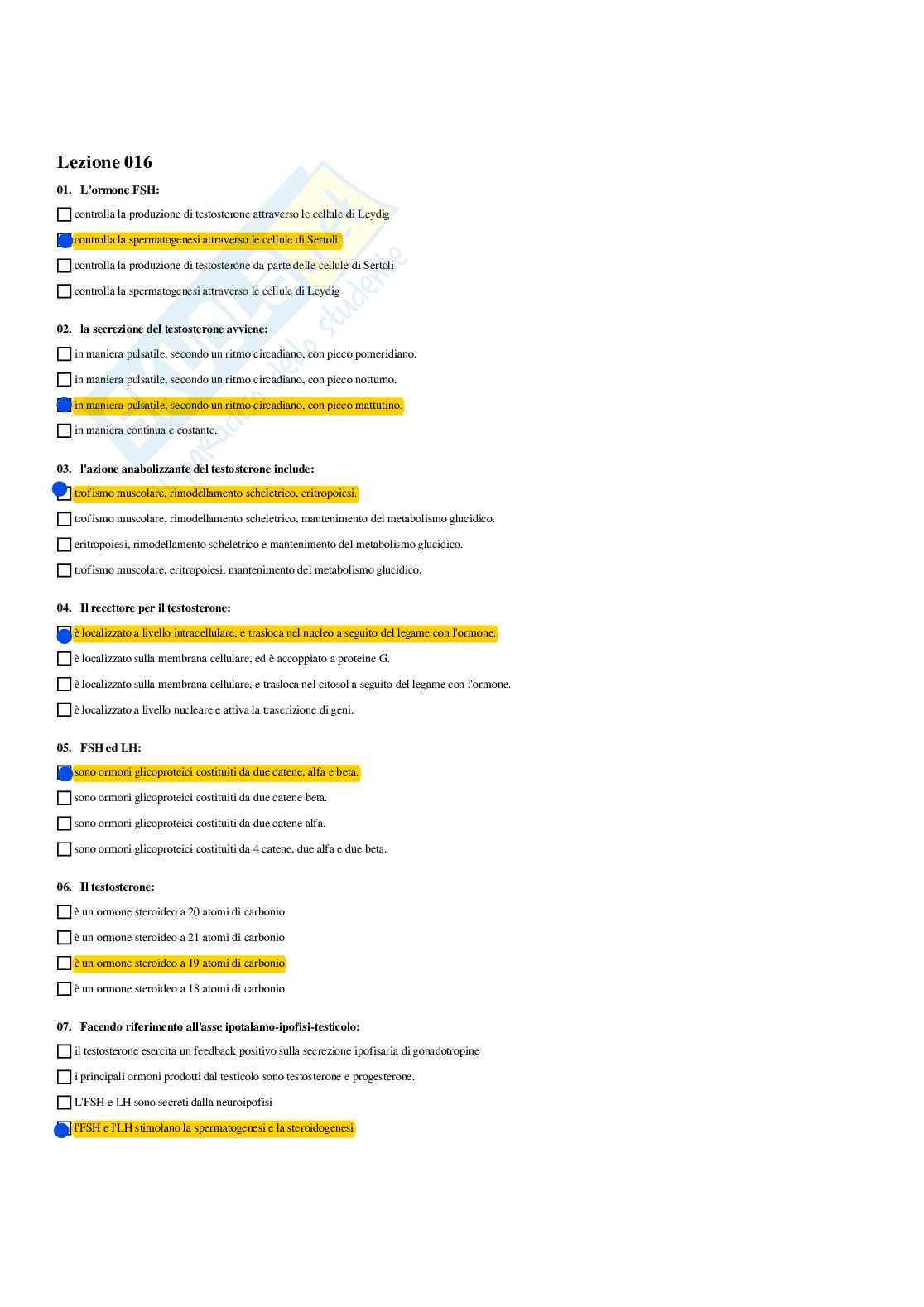 Paniere Endocrinologia applicata all'attività motoria (2026) - Risposte multiple corrette Pag. 31