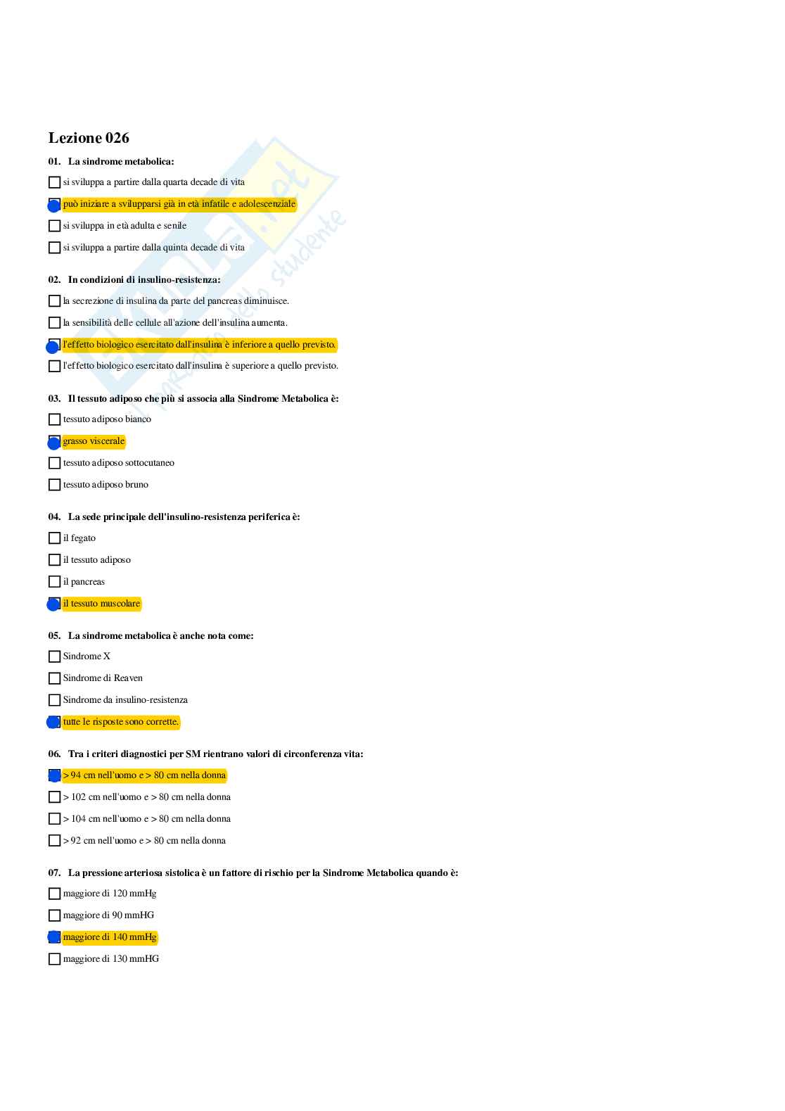 Paniere Endocrinologia applicata all'attività motoria (2026) - Risposte multiple corrette Pag. 51