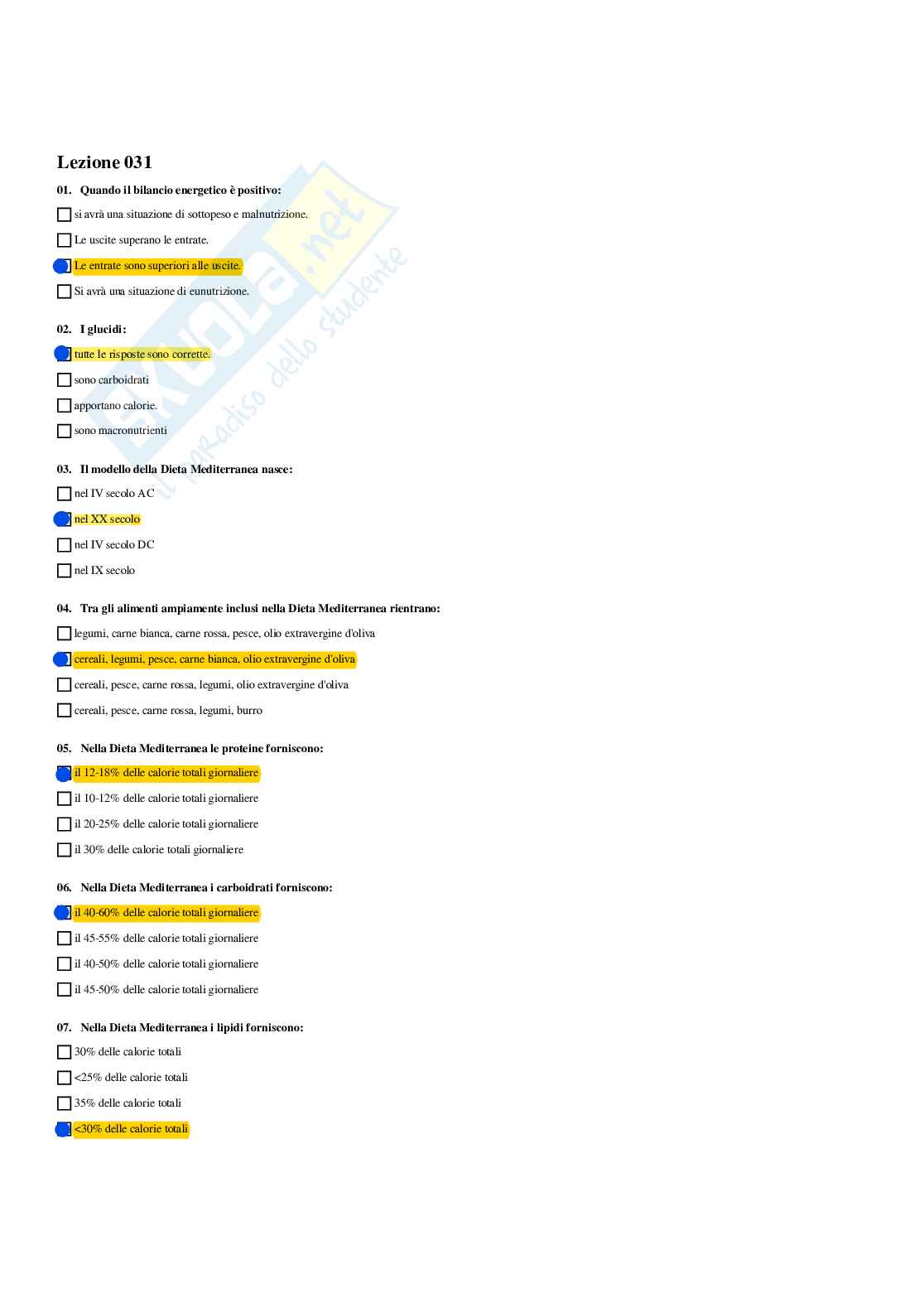 Paniere Endocrinologia applicata all'attività motoria (2026) - Risposte multiple corrette Pag. 61