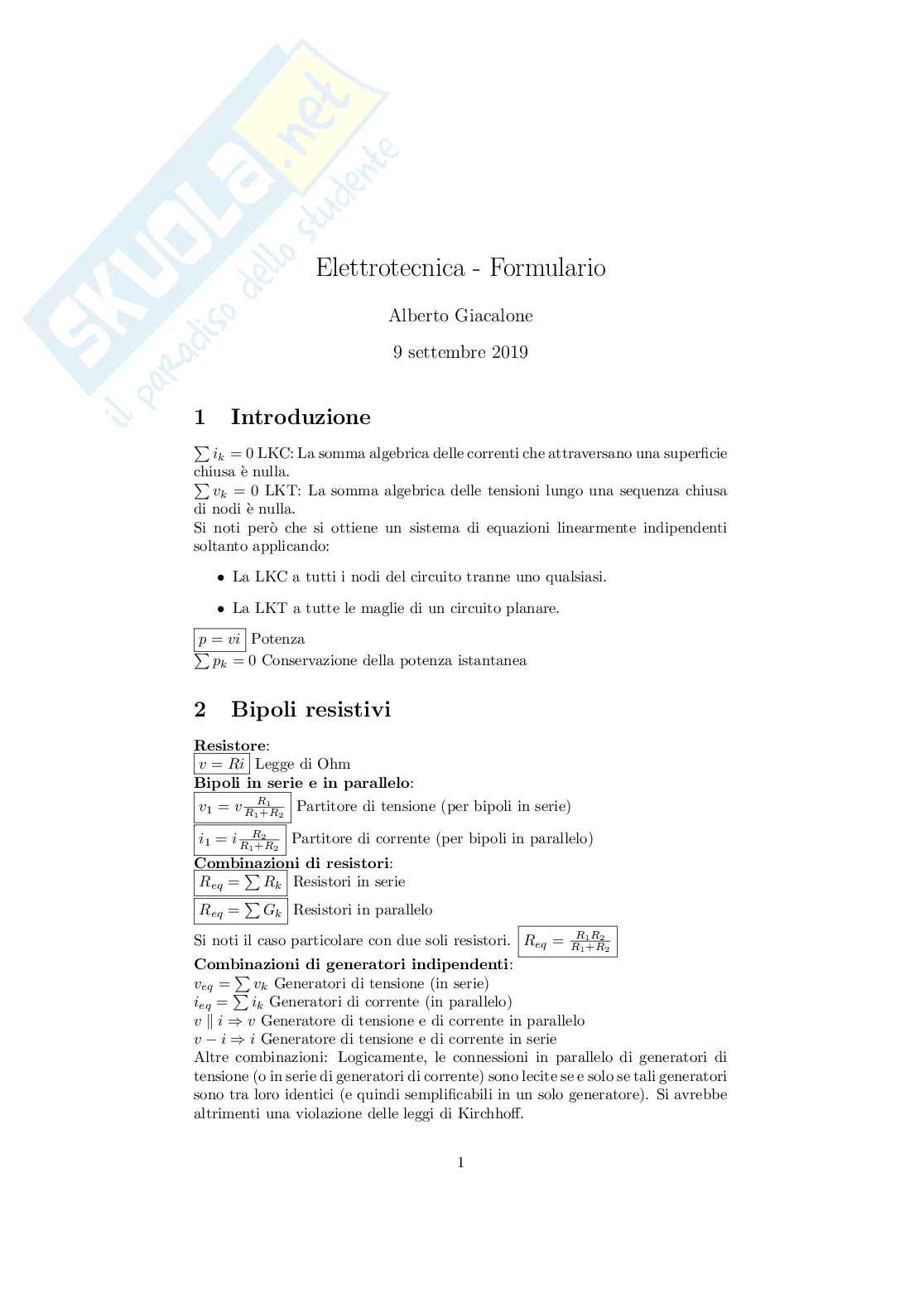 Formulario Elettrotecnica Pag. 1