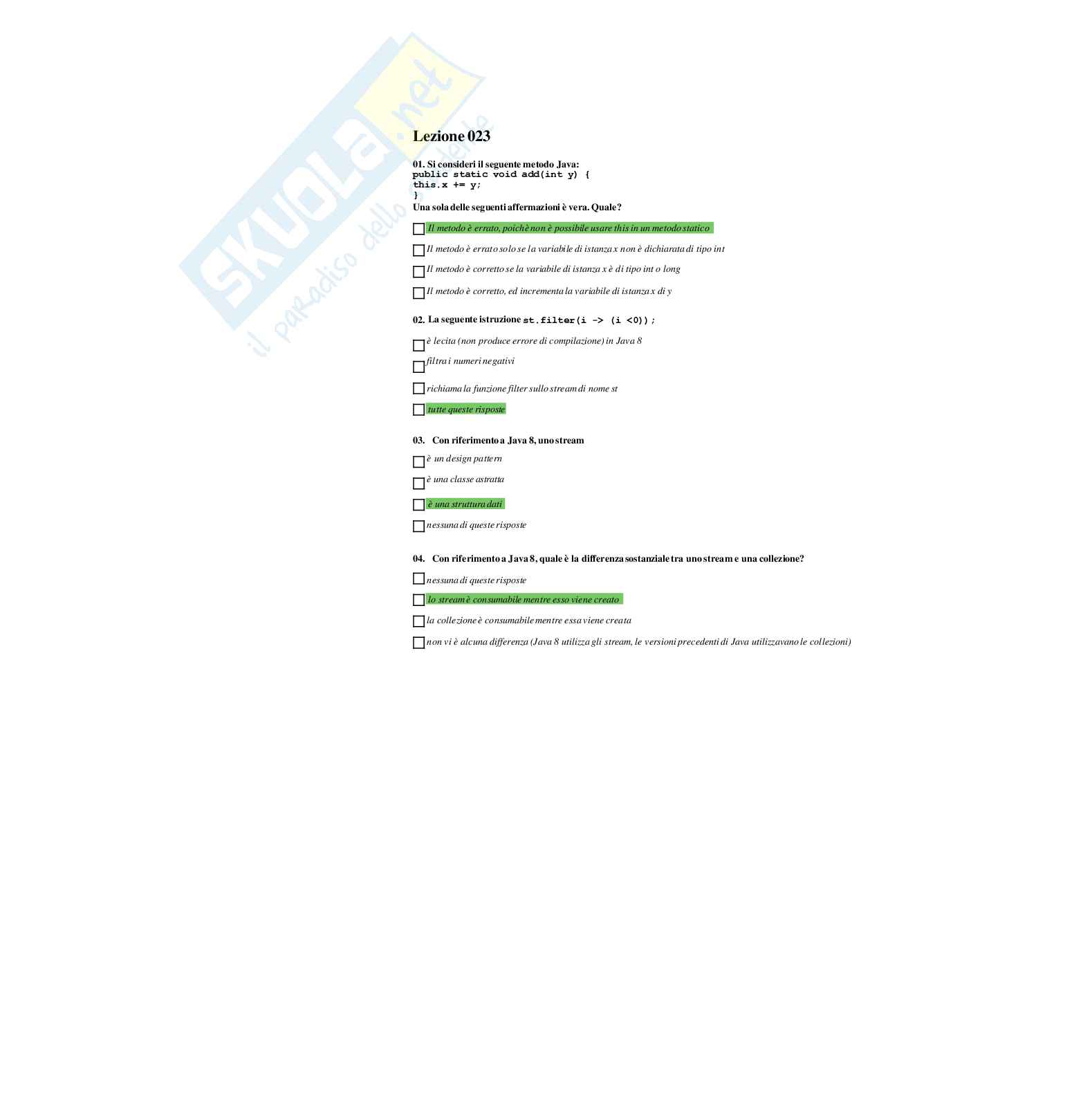 Risposte multiple paniere di linguaggi di programmazione Pag. 51