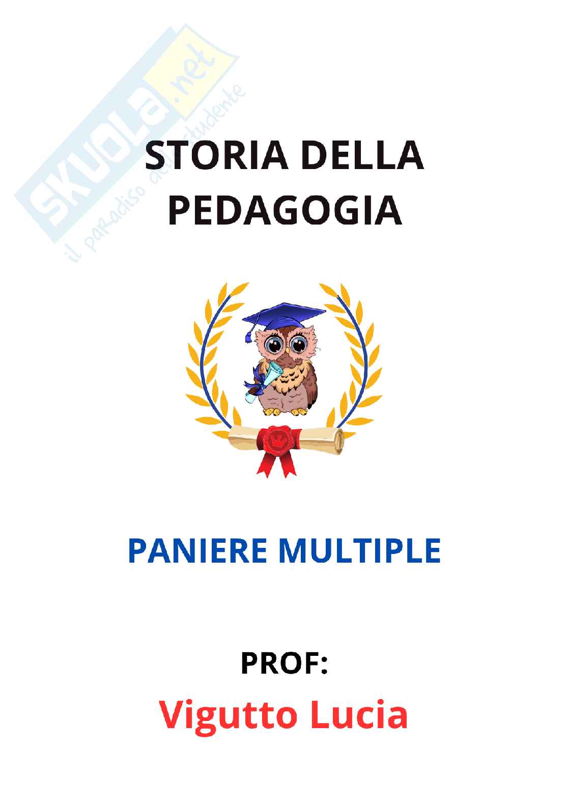 Paniere Storia della pedagogia  - Risposte multiple - aggiornato (2026) Pag. 1