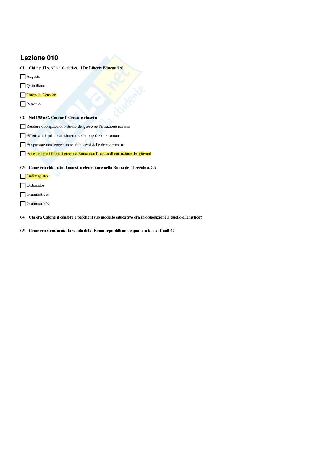 Paniere Storia della pedagogia  - Risposte multiple - aggiornato (2026) Pag. 11