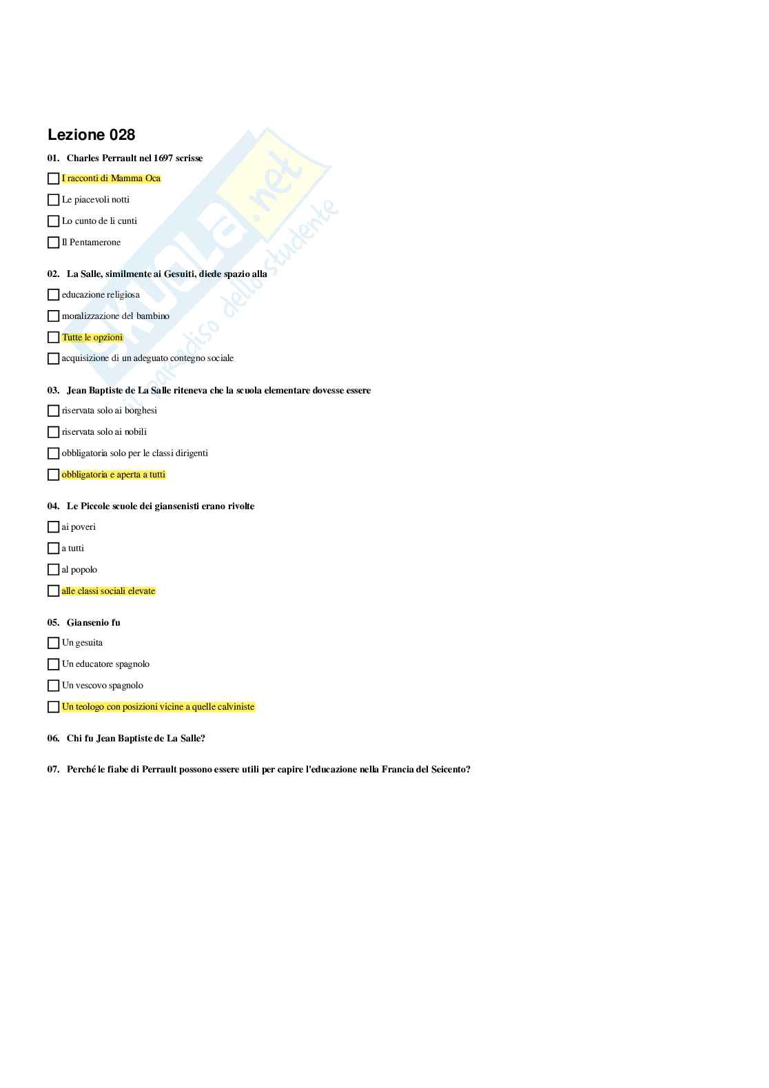 Paniere Storia della pedagogia  - Risposte multiple - aggiornato (2026) Pag. 26