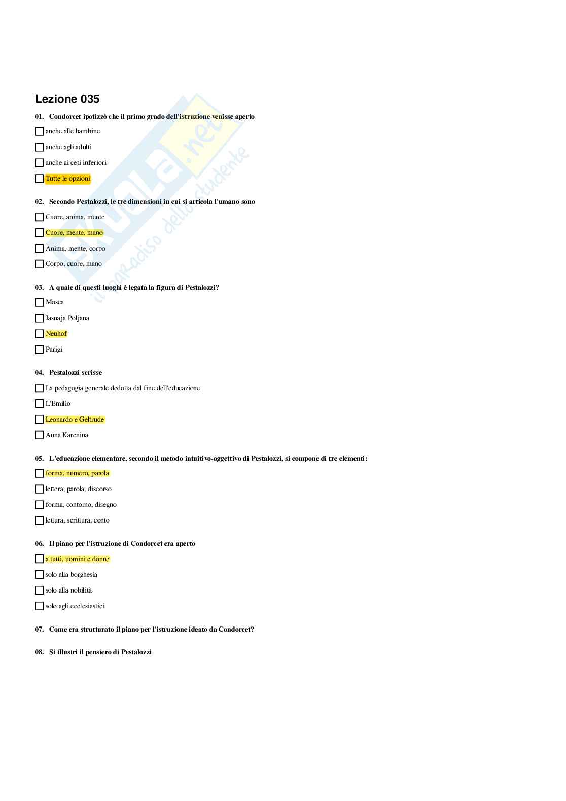 Paniere Storia della pedagogia  - Risposte multiple - aggiornato (2026) Pag. 31