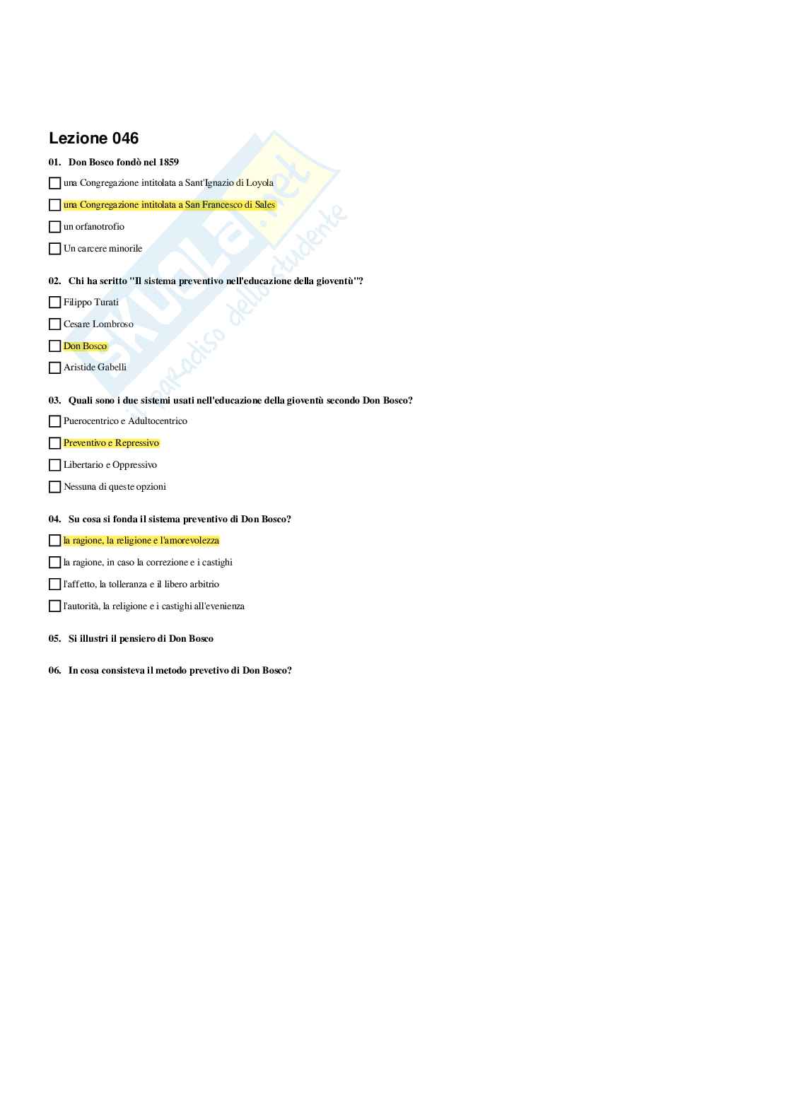 Paniere Storia della pedagogia  - Risposte multiple - aggiornato (2026) Pag. 41